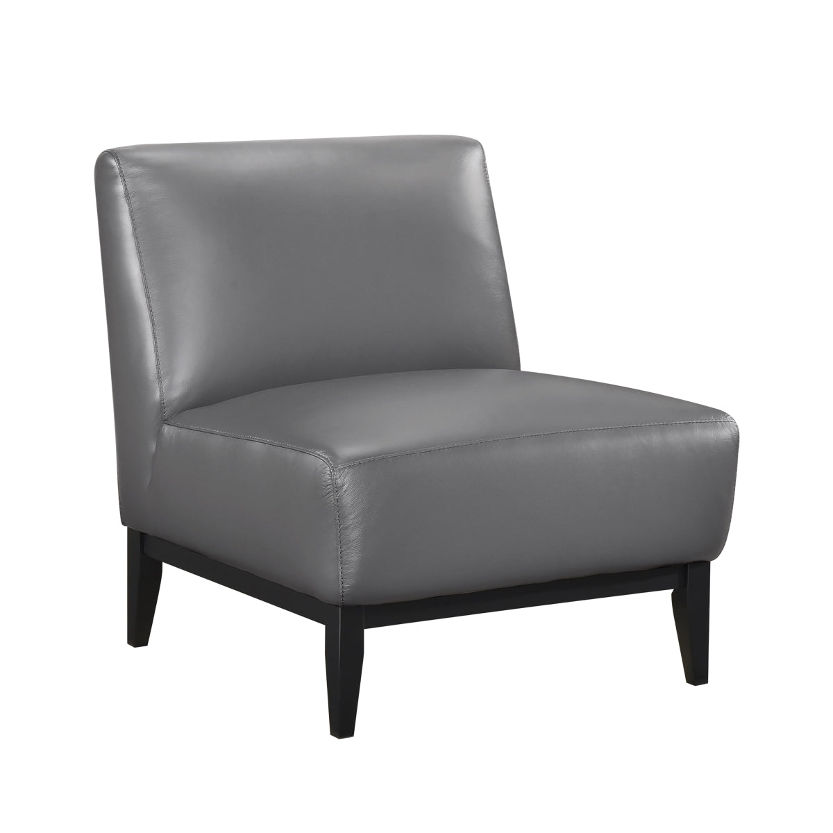 MAZ Houghton Leather Slipper Chair in grey, accent chair with plush leather upholstery and modern design, side view image