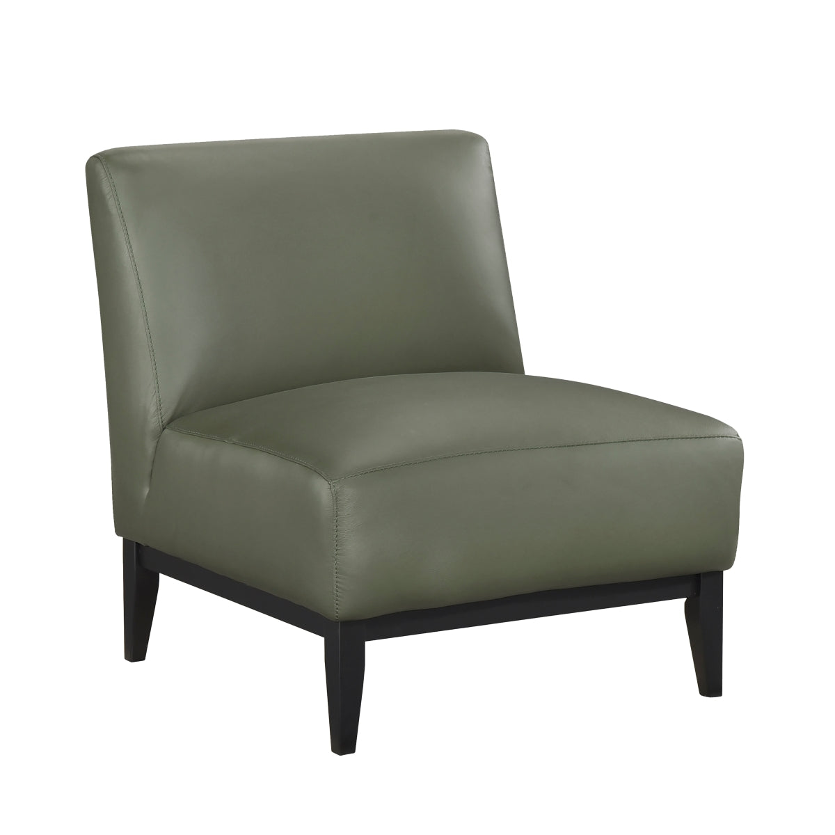 Green MAZ Houghton Leather Accent Chair featuring a stylish leather slipper design, side view with no background.