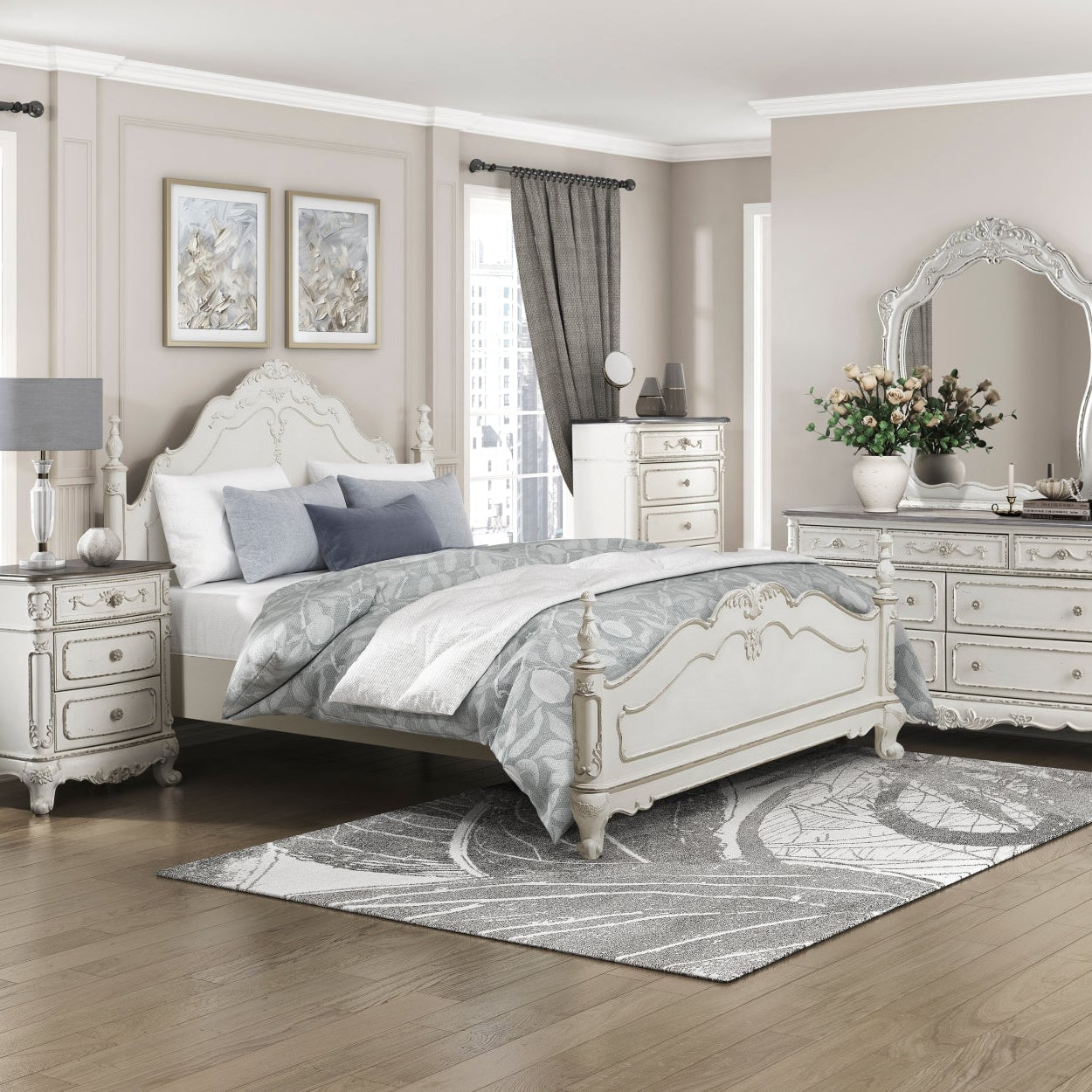 MAZ Cinderella Collection bedroom set featuring a two-tone design with a bed, dresser, and matching furniture in a stylish bedroom scene.