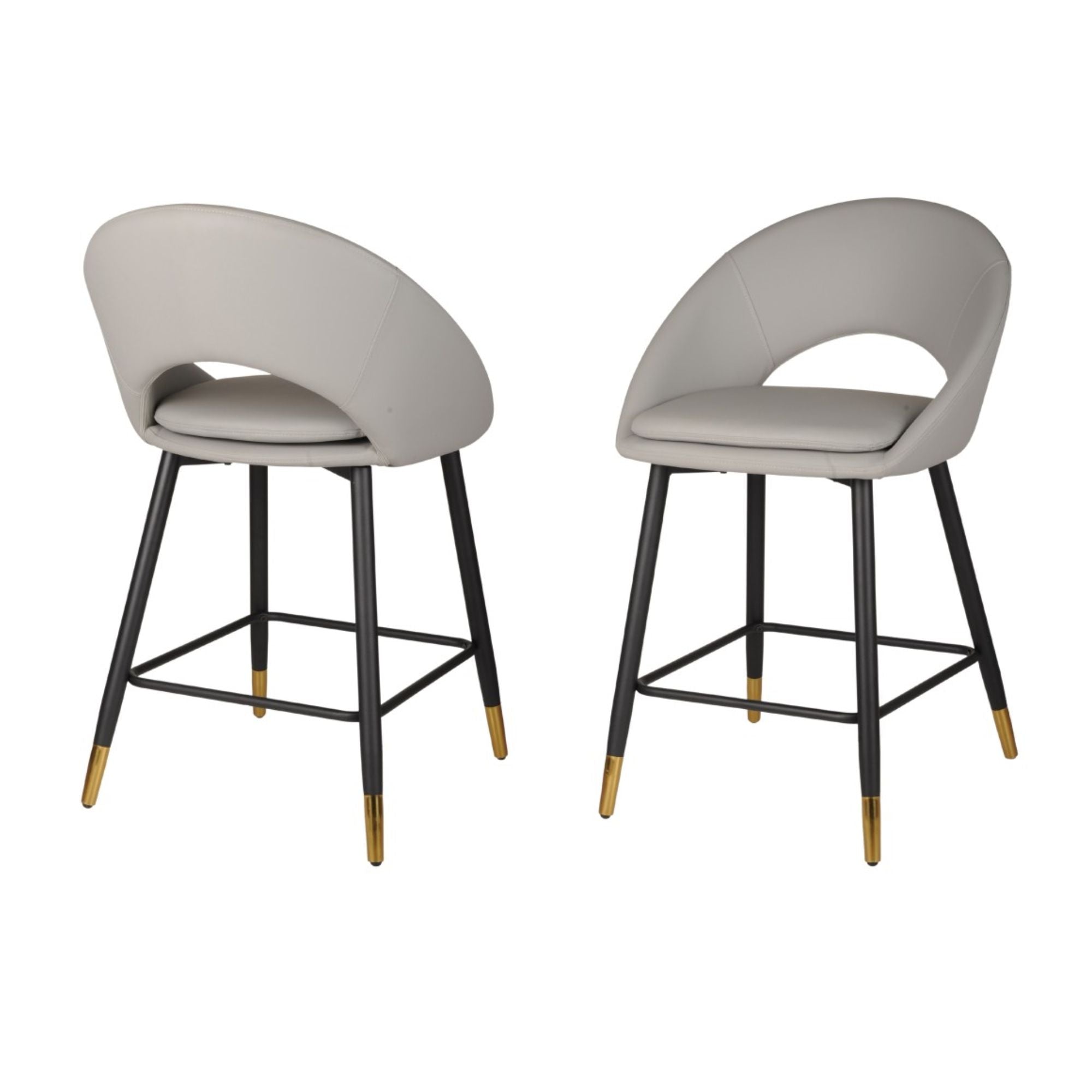 Set of two grey Brassex counter bar stools with cushioned seats and modern design, ideal for kitchen or bar areas.