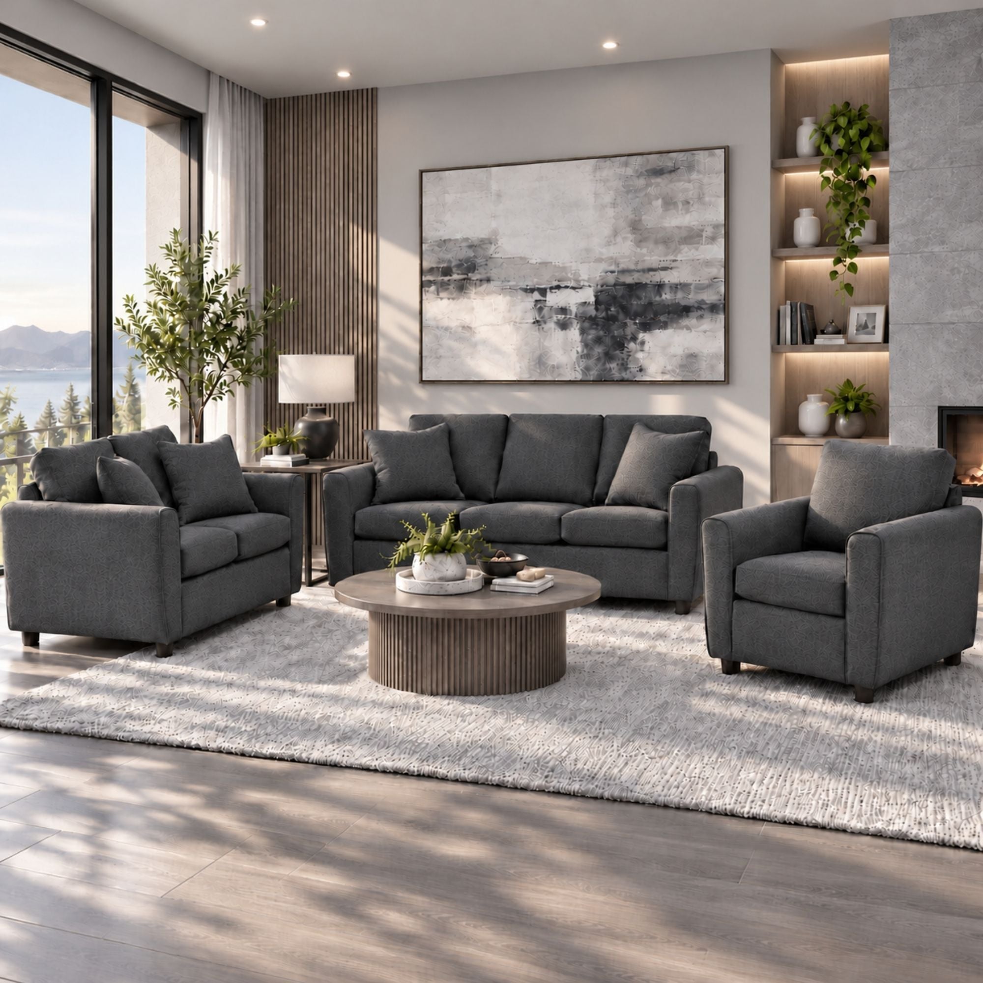 Canadian-made Sofa by Fancy Haven compact sofa set in grey with plush cushions and modern design.