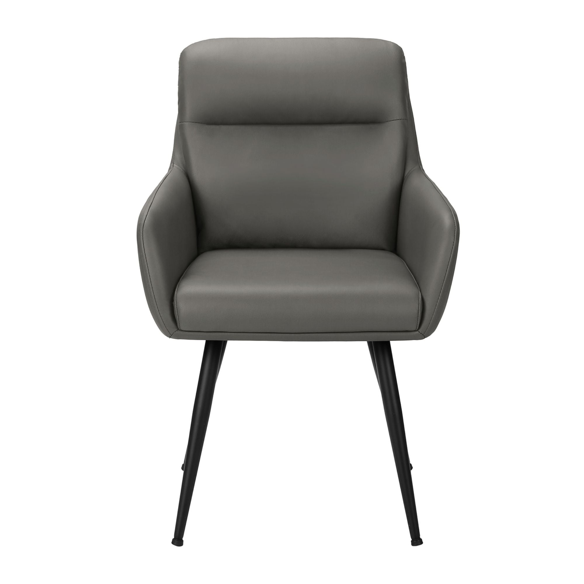 Pair of grey leather-look Monarch Specialties dining chairs with sleek modern design, featuring comfortable cushioned seats and sturdy legs.