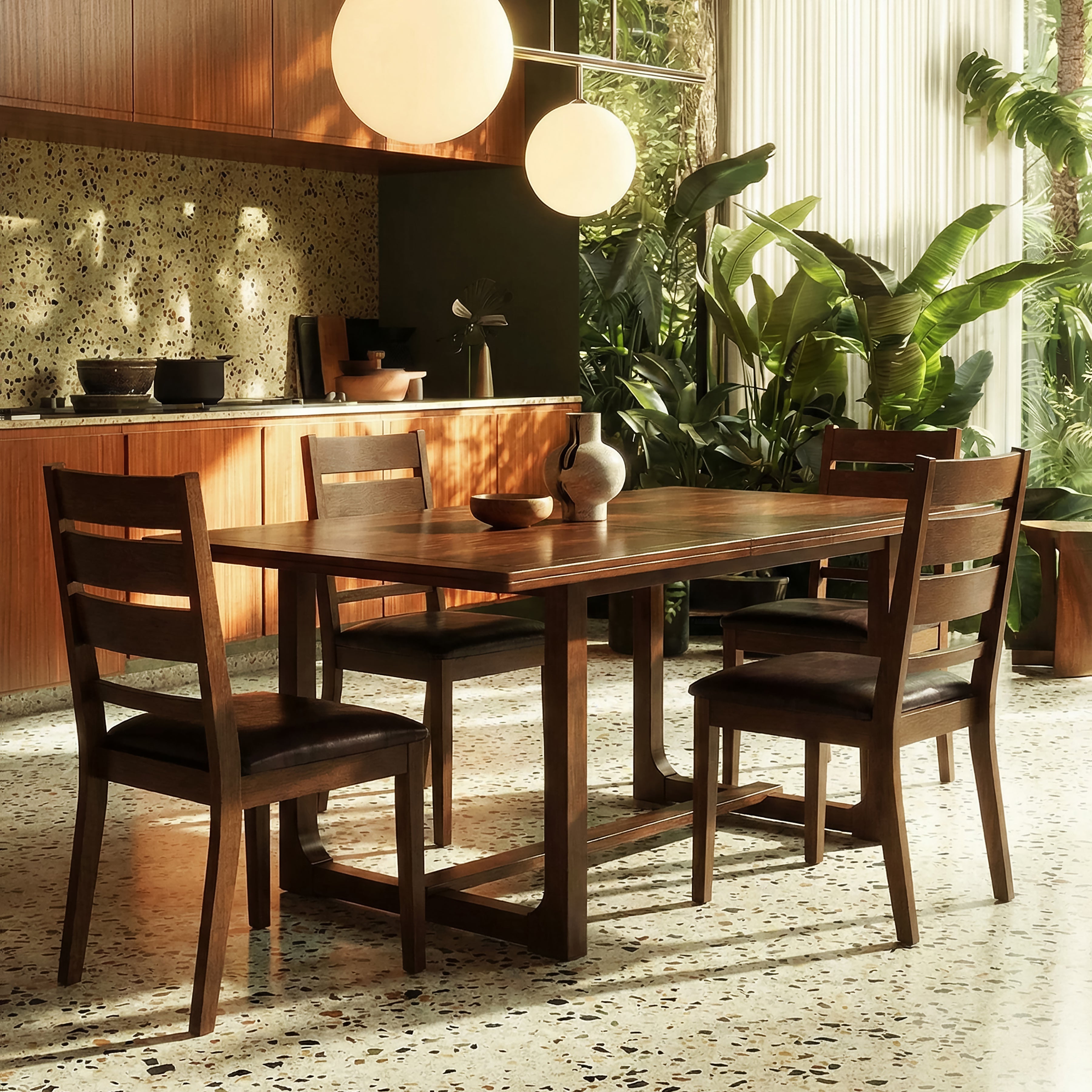Westbrook 5-Piece Extendable Dining Set in Warm Brown