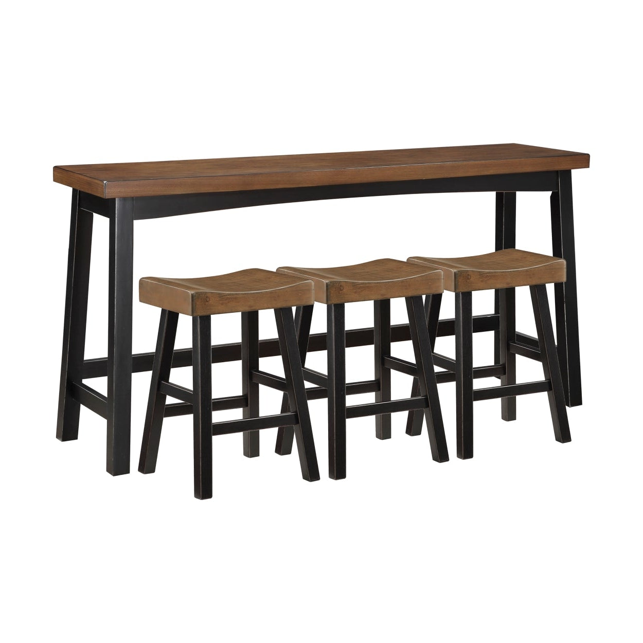 Black and brown MAZ Caspian Collection counter height dining set with four chairs and a table, stylish and modern for contemporary kitchens.