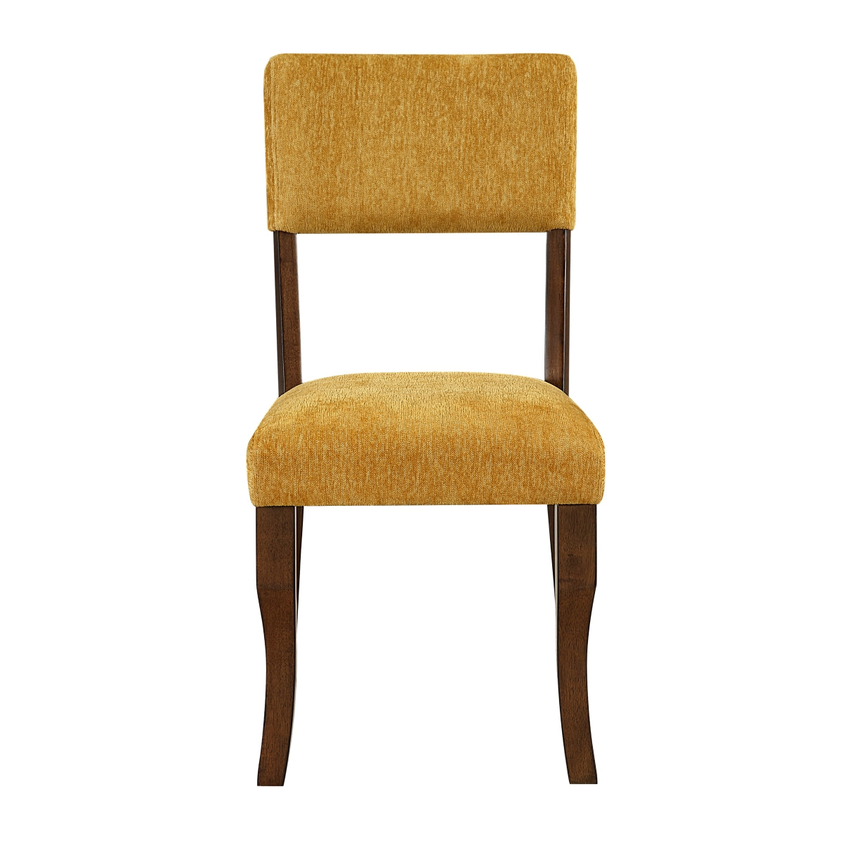 Set of two MAZ Aiden Collection dining chairs in vibrant mustard yellow, showcasing modern design and wooden legs.