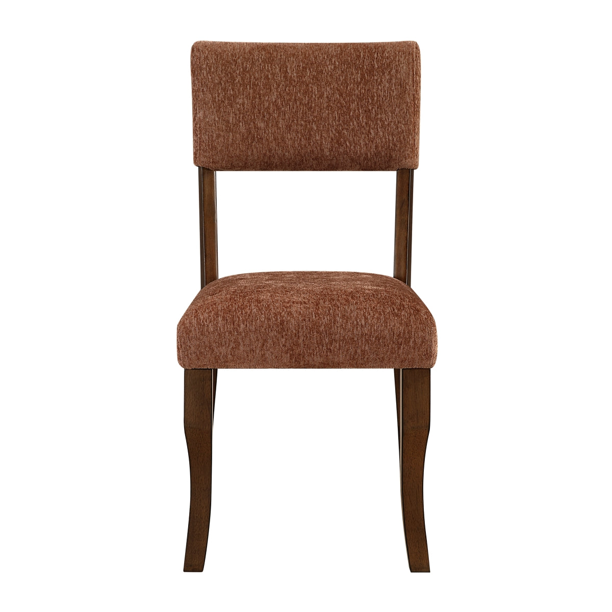 Pair of MAZ Aiden Collection Rust dining chairs with wooden legs, shown from the front, set of two.