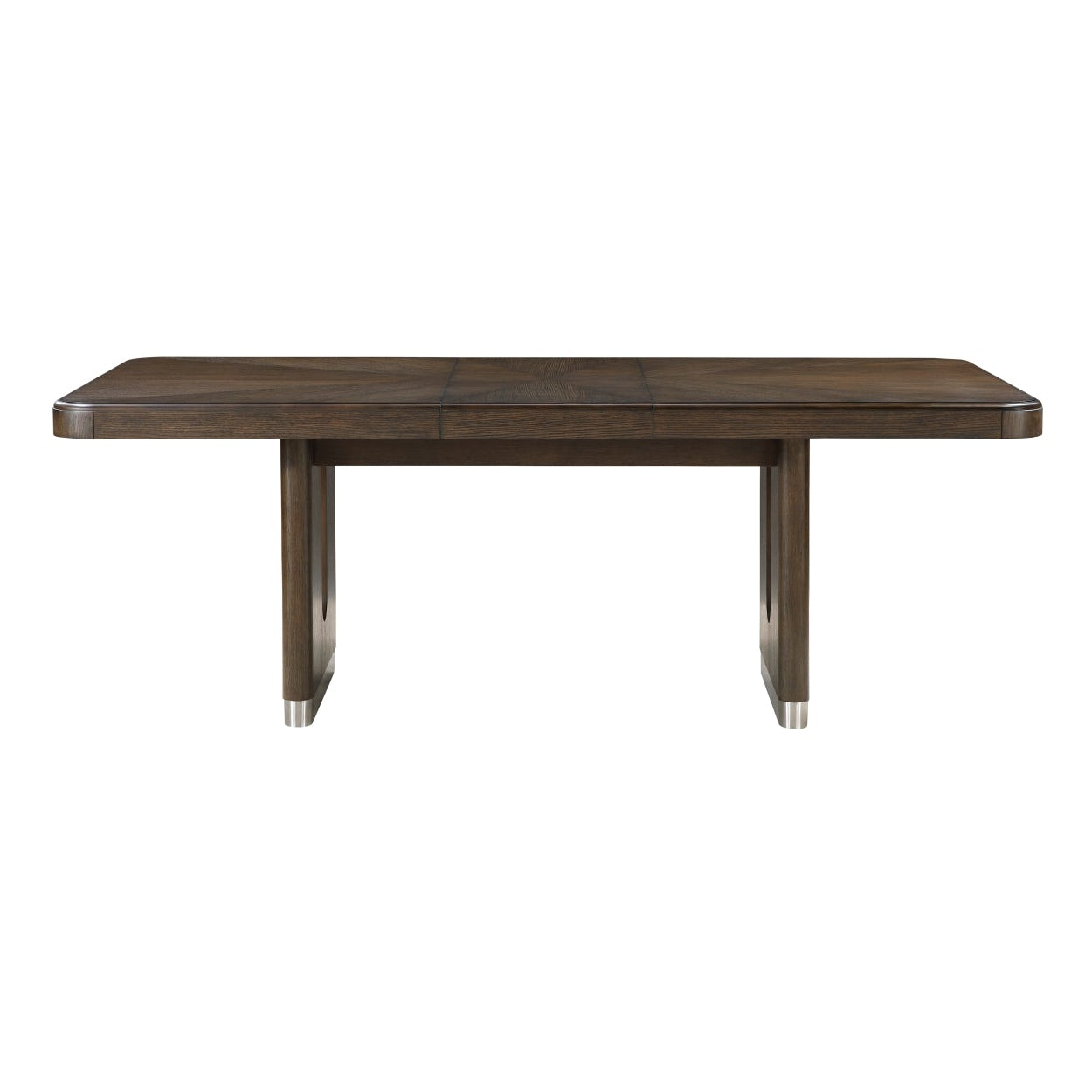 MAZ Clara Collection extendable dining table with sleek wooden surface and modern design, shown in a front view.