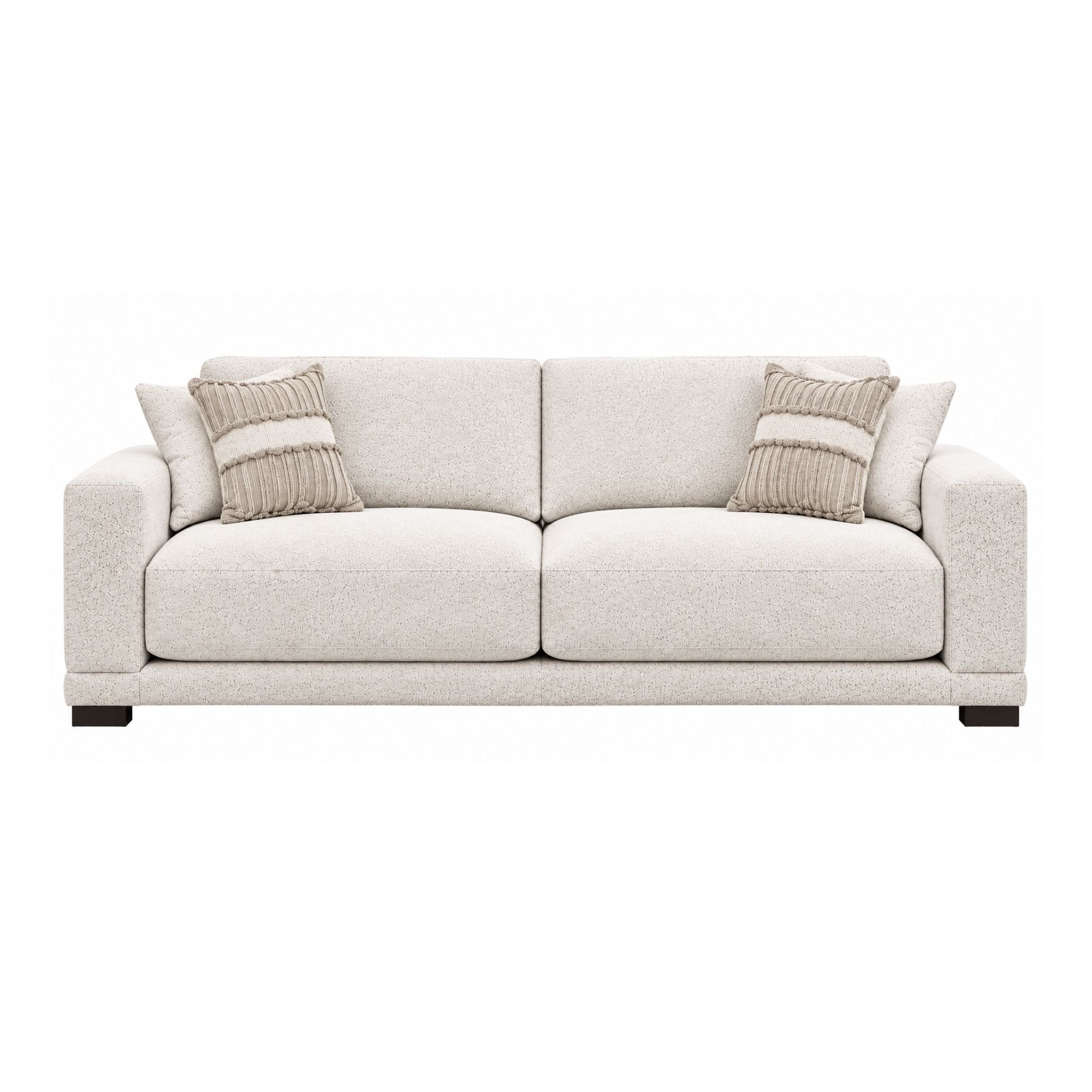 Canadian-made Talia sofa set in light brown by Sofa by Fancy, featuring plush cushions and modern design.
