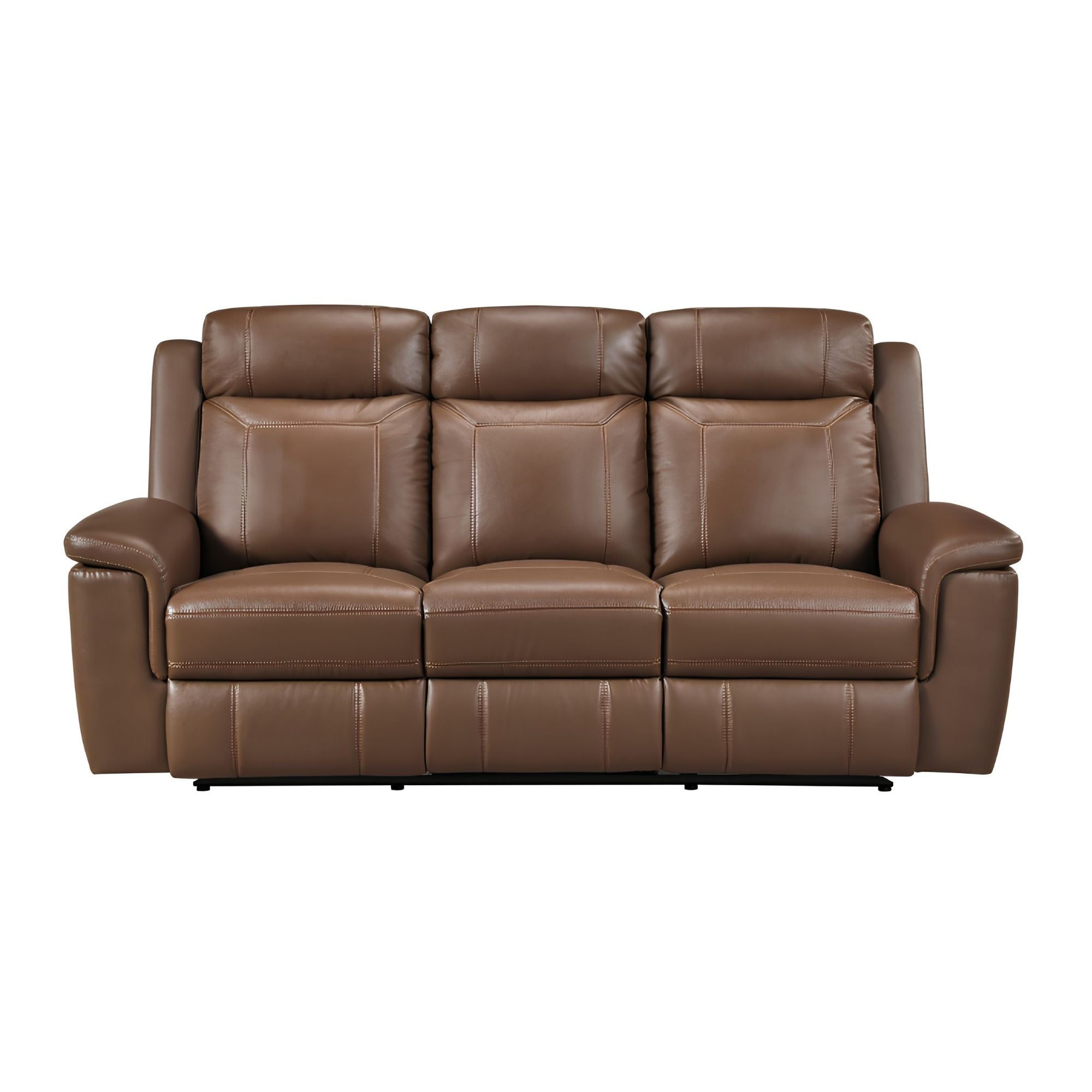 Nest Dual Power leather reclining sofa set in toffee brown by MAZ, showing plush cushions and reclining features.