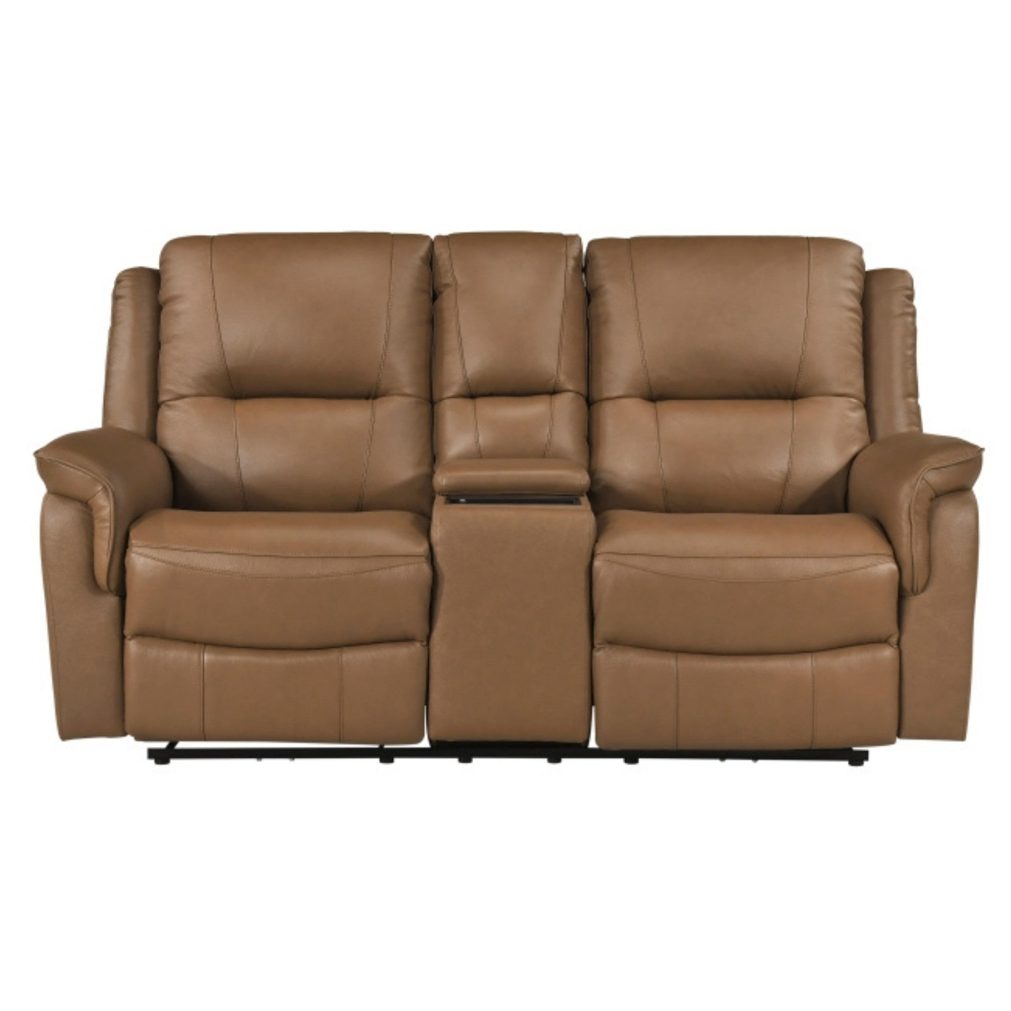 Haven Collection Power Leather Reclining Loveseat in Brown