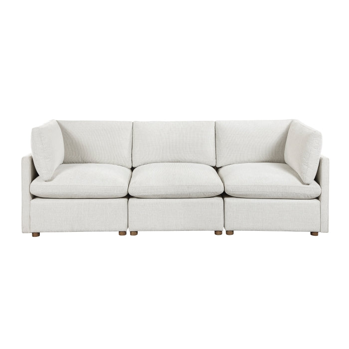 MAZ Haven 3-piece beige modular sofa set with clean lines and plush cushions, shown from the front view.