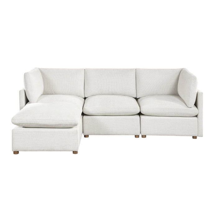 MAZ Haven 4-piece modular sectional sofa in beige with cream cushions, shown from the front without background.