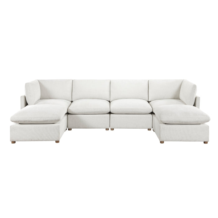 MAZ Haven 6-piece modular sectional sofa with two ottomans, shown from the front with neutral upholstery and modern design.