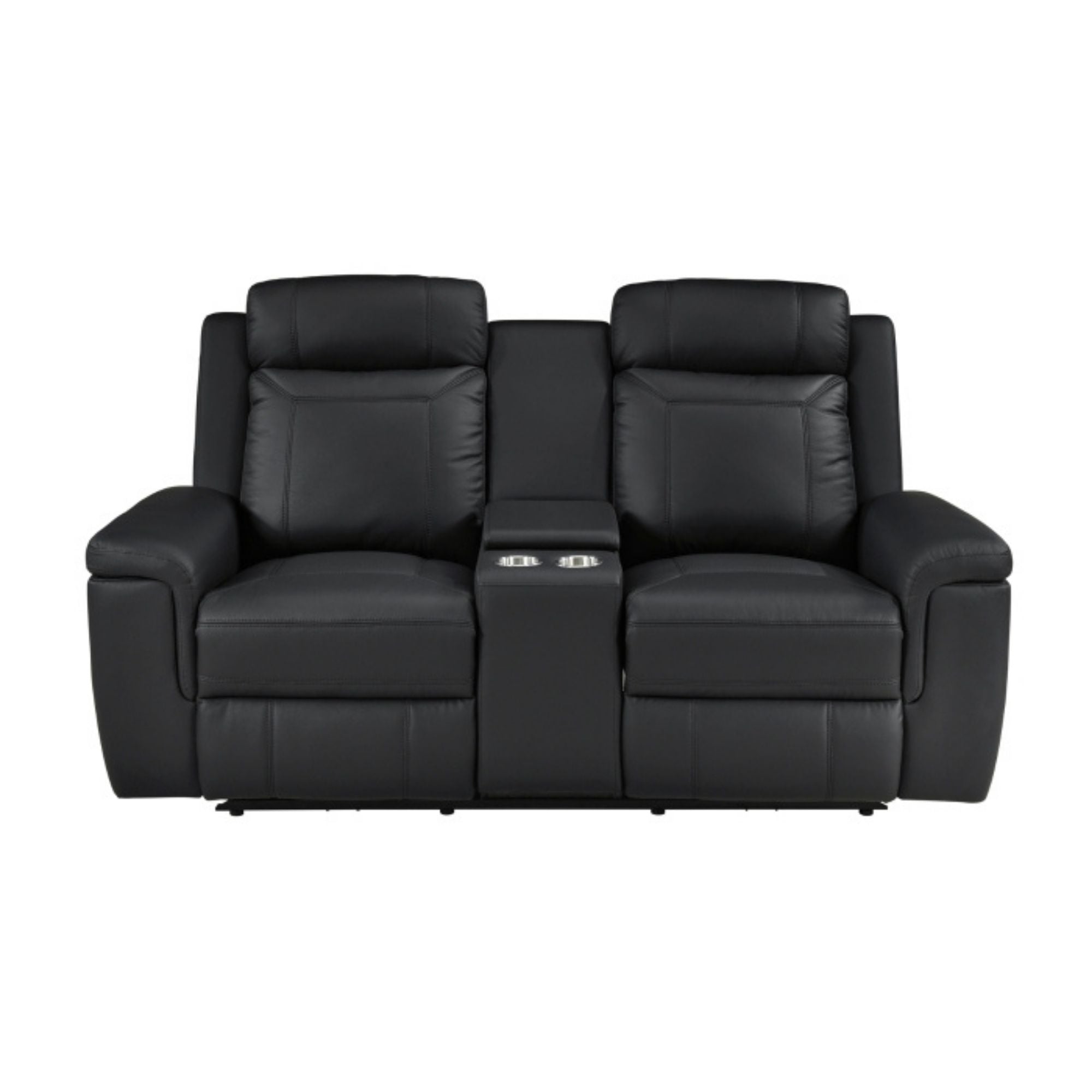 MAZ Nest dual power leather reclining loveseat in black with two reclining seats