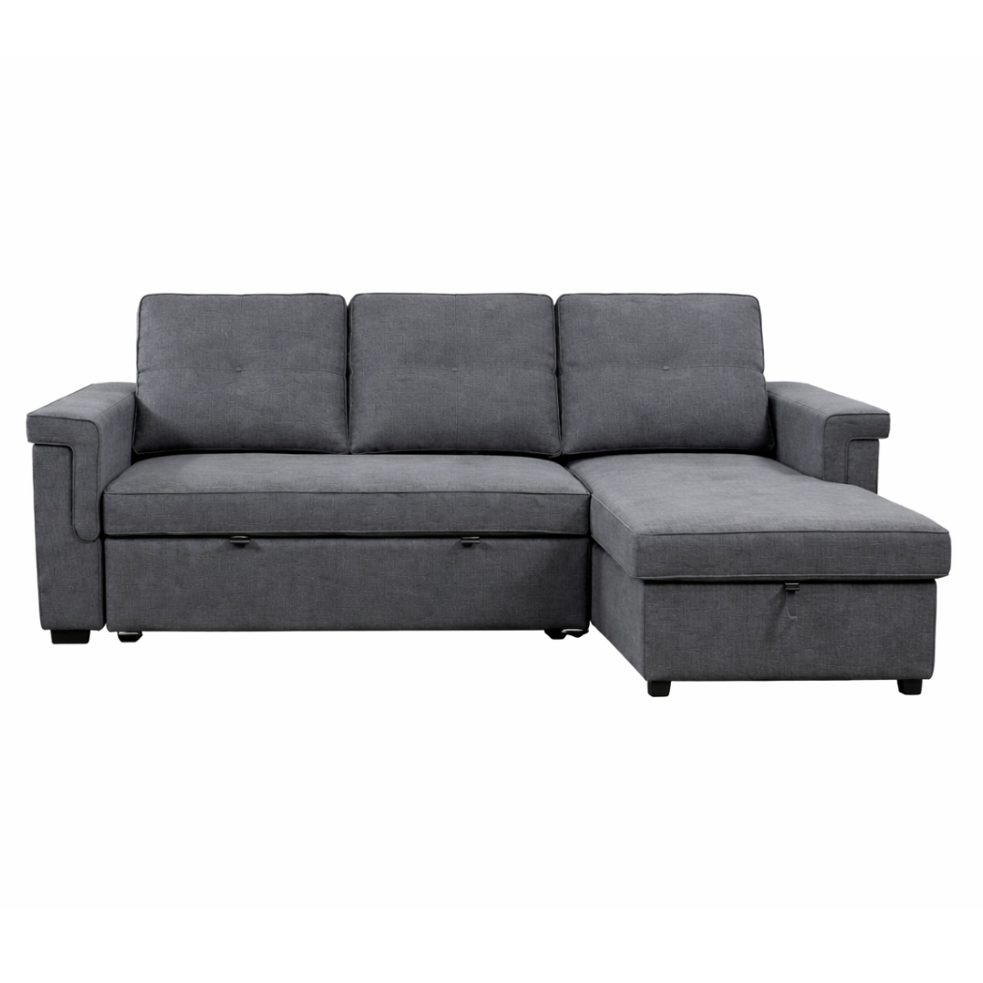 Grey IFF reversible sectional sofa bed with storage chaise, showcasing versatile sleeping and seating options.