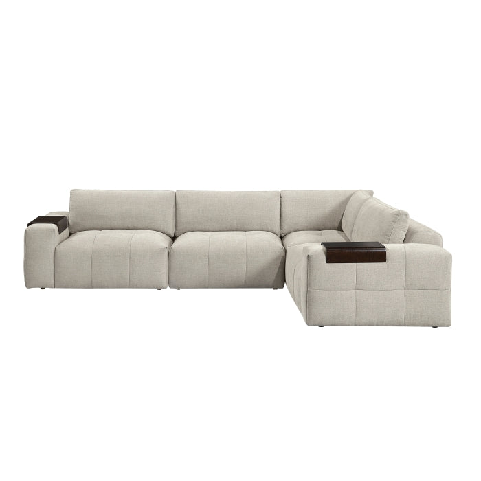 Taupe MAZ Tidal 4-Piece modular sectional sofa with side view, showing clean lines and plush cushions.
