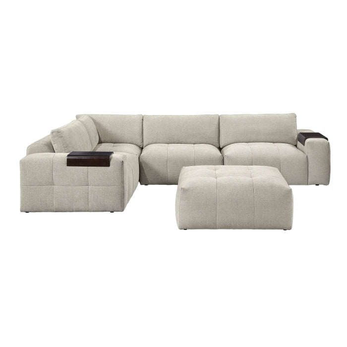 MAZ Tidal 5-piece modular sectional sofa with ottoman in taupe, showing the side view of the modern, comfortable living room furniture