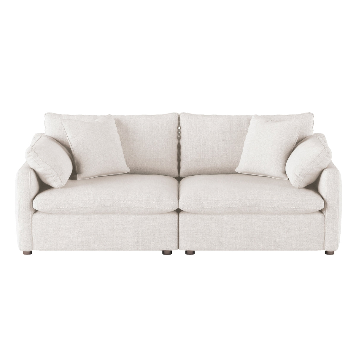 MAZ Howerton Collection loveseats, 2-piece modular set with beige fabric, modern design, and plush cushions, shown from front.