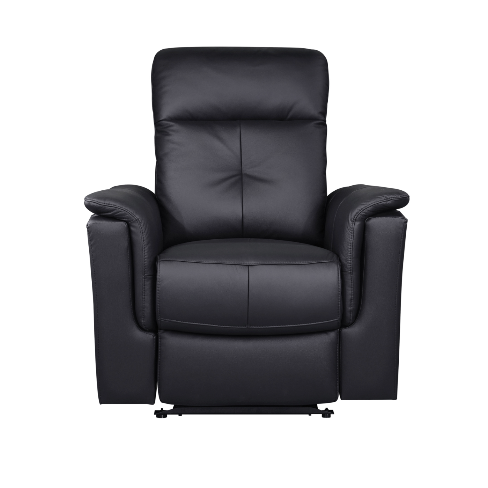 MAZ Bristow Power Glider Recliner in black fabric, featuring a plush padded seat, armrests, and a reclining footrest.