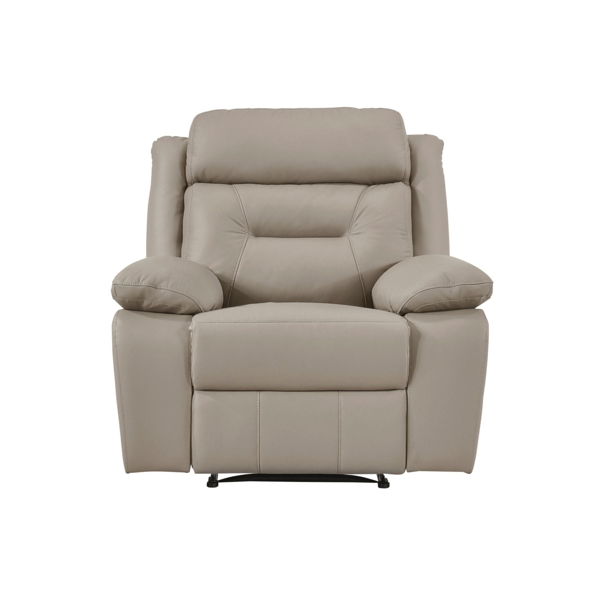 MAZ Laconia Collection 3-piece leather reclining sofa set in taupe with power recline and plush cushions.