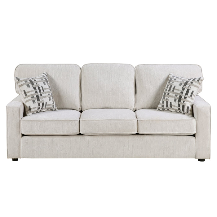 Cream MAZ Frances Collection 3-seat sofa with plush cushions and sleek design, shown from the front.