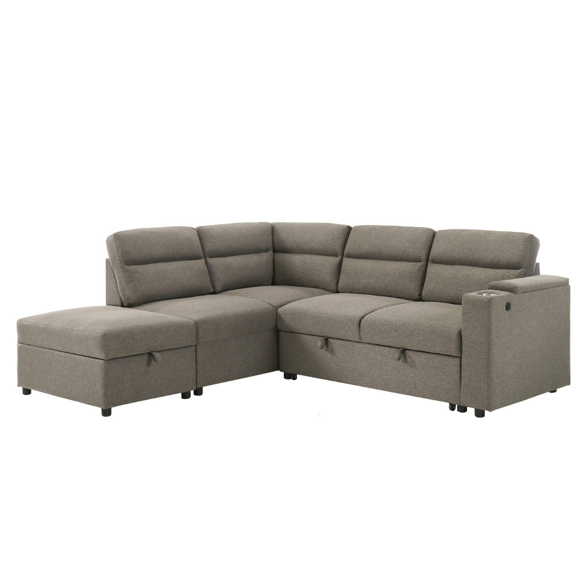 MAZ Marasi 3-piece sectional sleeper with storage ottoman, featuring a chaise lounge and a right-facing sleeper in a cozy living room angle.