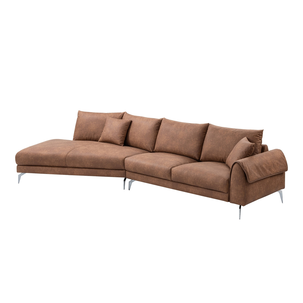 MAZ 2-piece sectional sofa with left side chaise and two decorative pillows, featuring plush brown upholstery and modern design