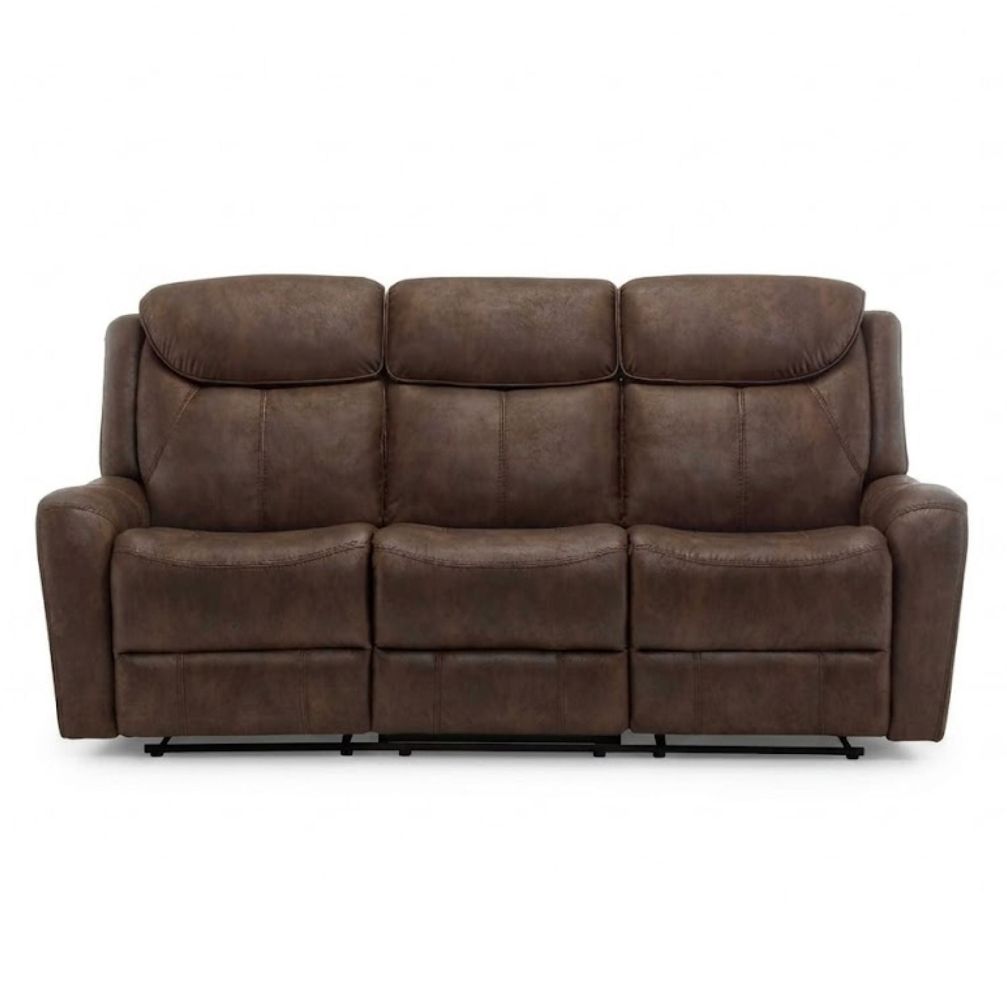 Brown Briarwood power reclining sofa with USB ports by Monarch Specialties, showcasing plush cushions and modern design.