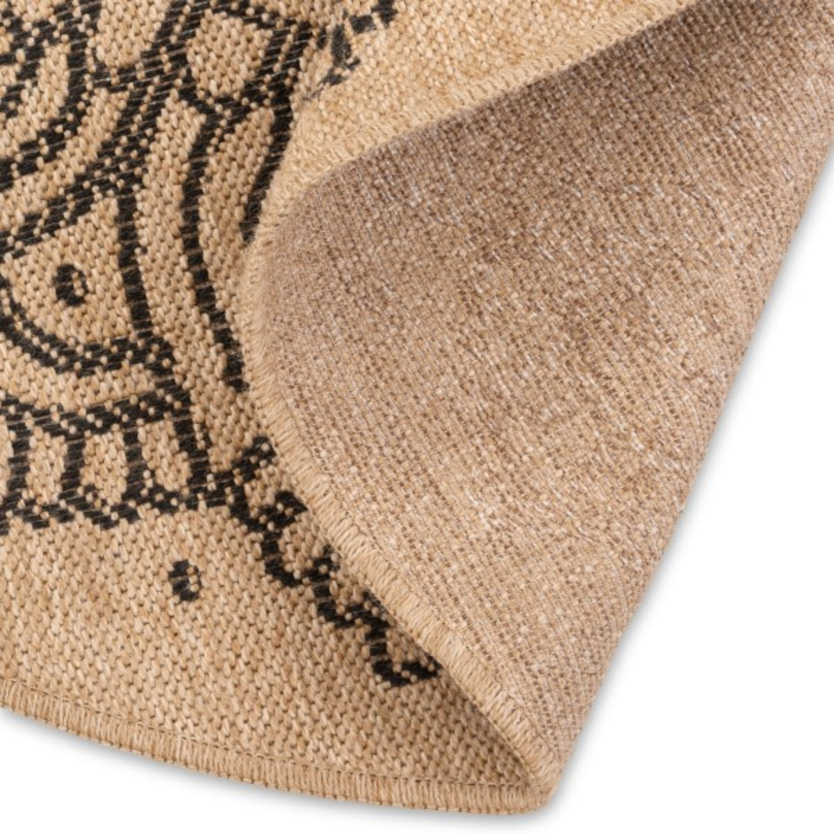 Avanos Indoor Outdoor Round Rug Black Pattern.