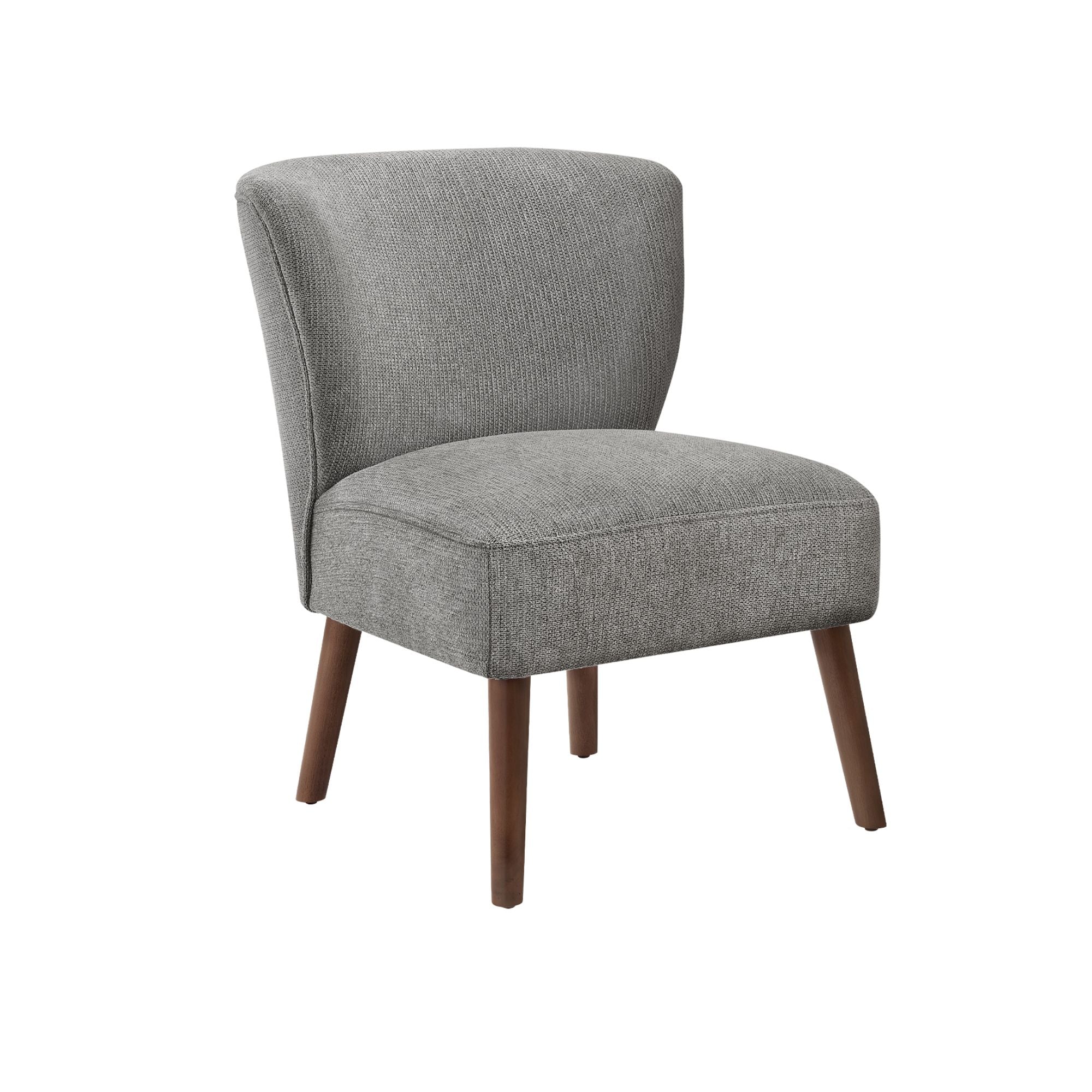 Light grey fabric accent chair by Monarch Specialties, showcasing a modern design with cushioned seat and sleek wooden legs.