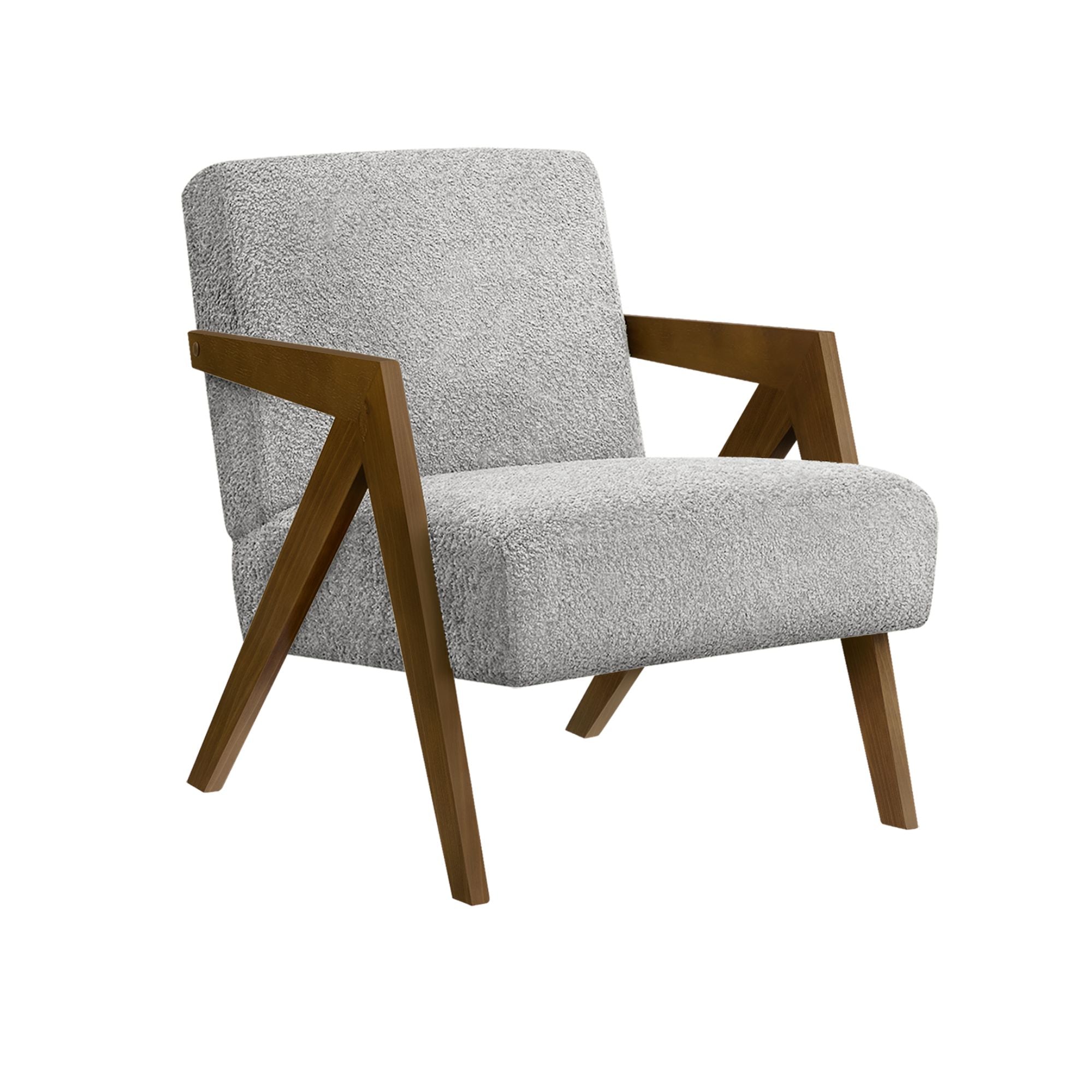 Light grey fabric accent chair with walnut wood legs from Monarch Specialties, showcasing a modern, cozy seating design.