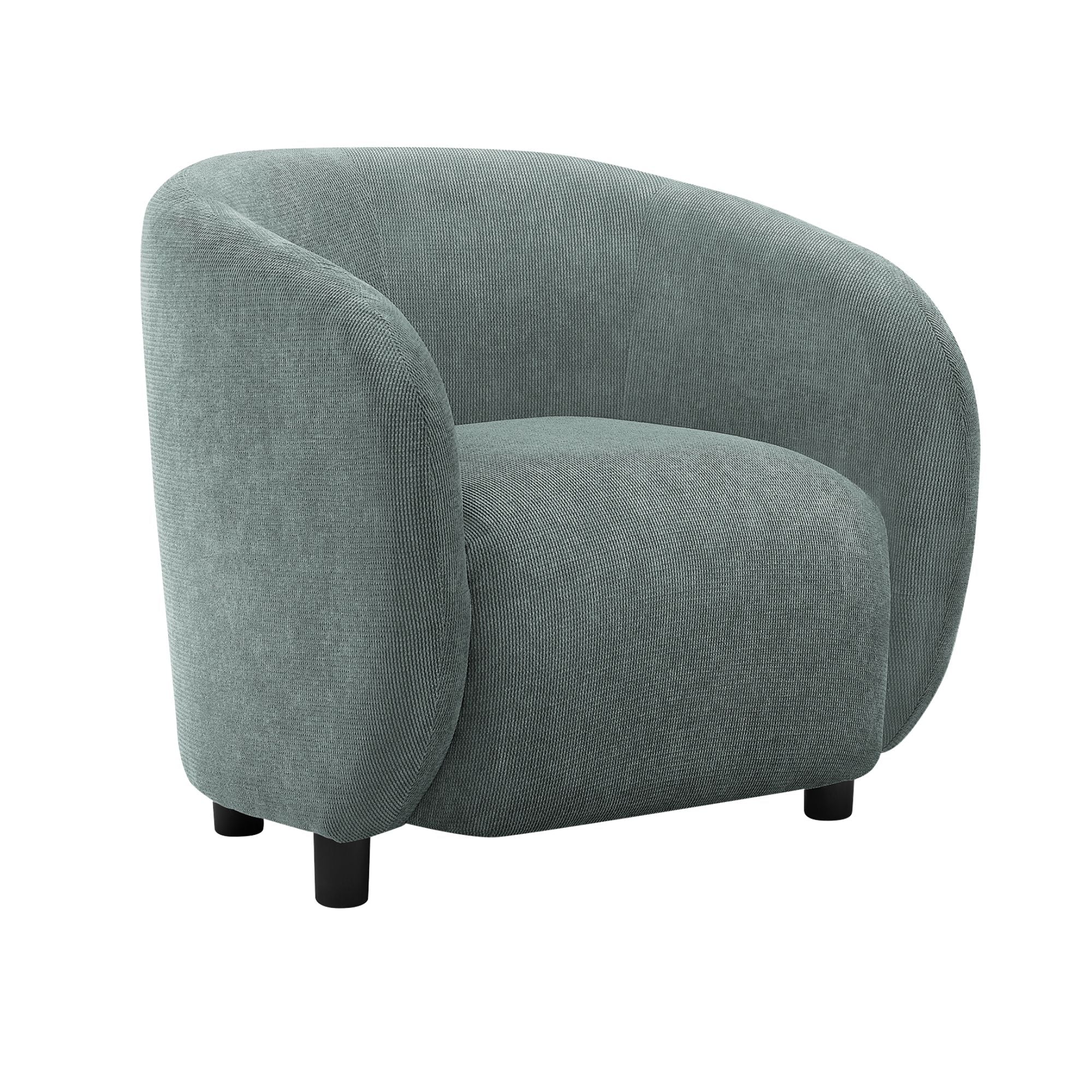 Green fabric barrel accent chair by Monarch Specialties, 30-inch tall with plush cushioning and modern design.