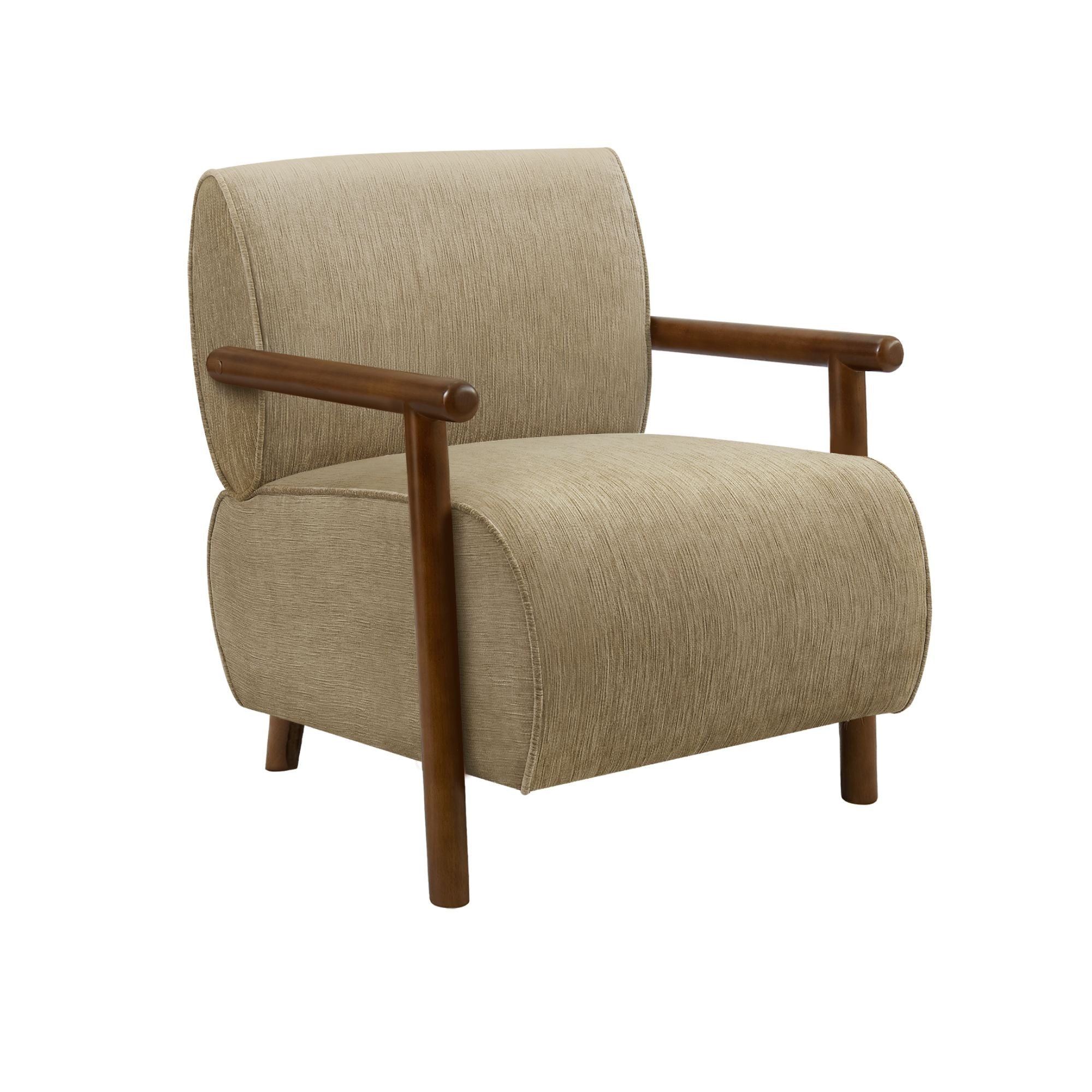 Light brown fabric accent chair with walnut wood legs, stylish Monarch Specialties accent chair for modern living spaces.