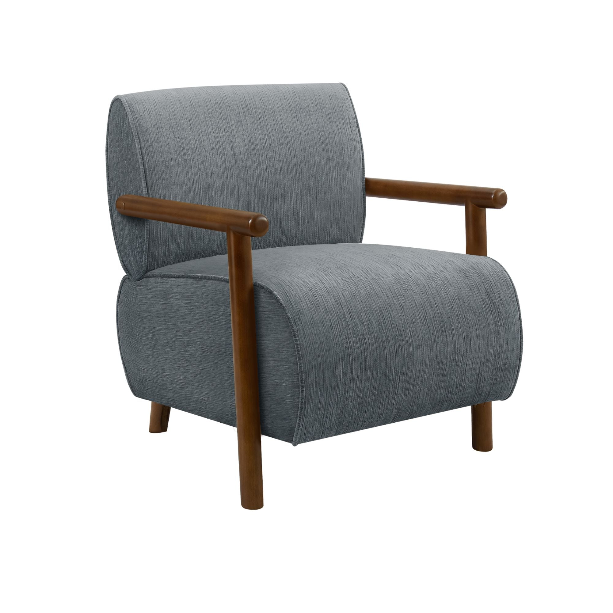 Light blue fabric accent chair with walnut wood legs, modern Monarch Specialties accent chair for living room decor.