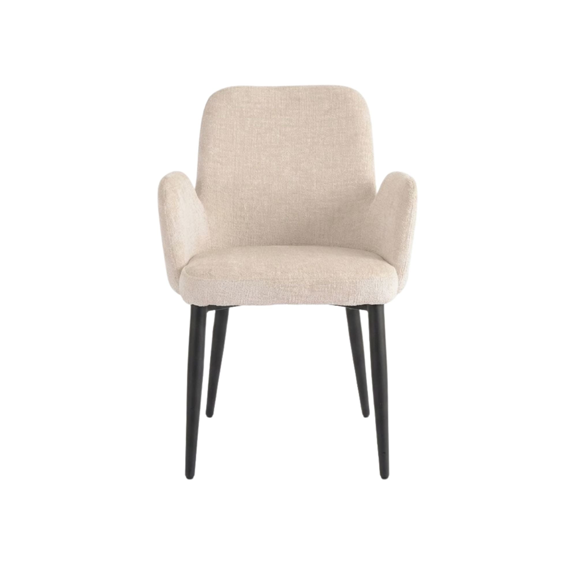 Set of two beige Allora dining chairs by Brassex with cushioned seats and wooden legs, ideal for modern dining rooms.