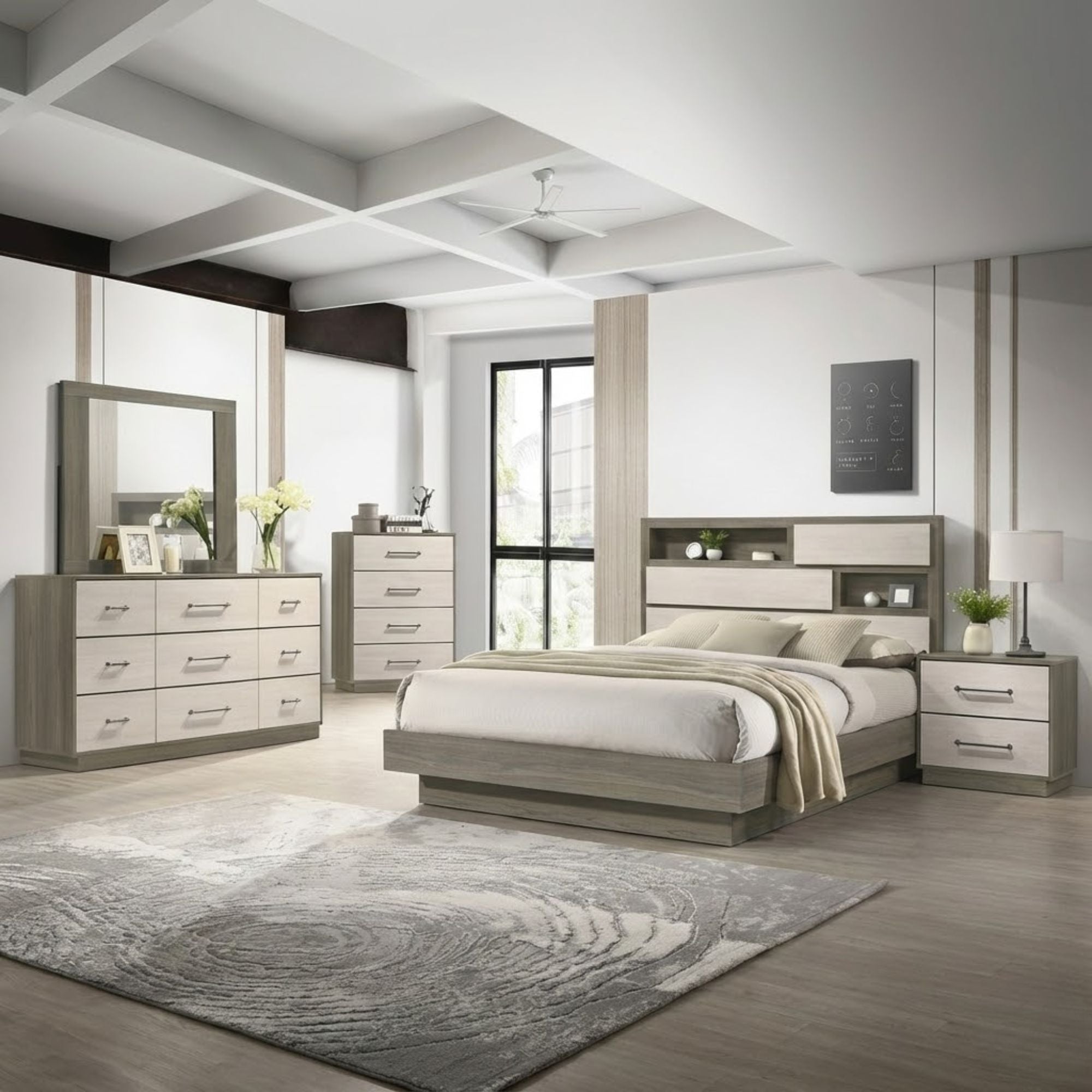 Amiri 8PC Queen Bedroom Set in Natural/White Wash 40822 | CastleUp Experience Centre