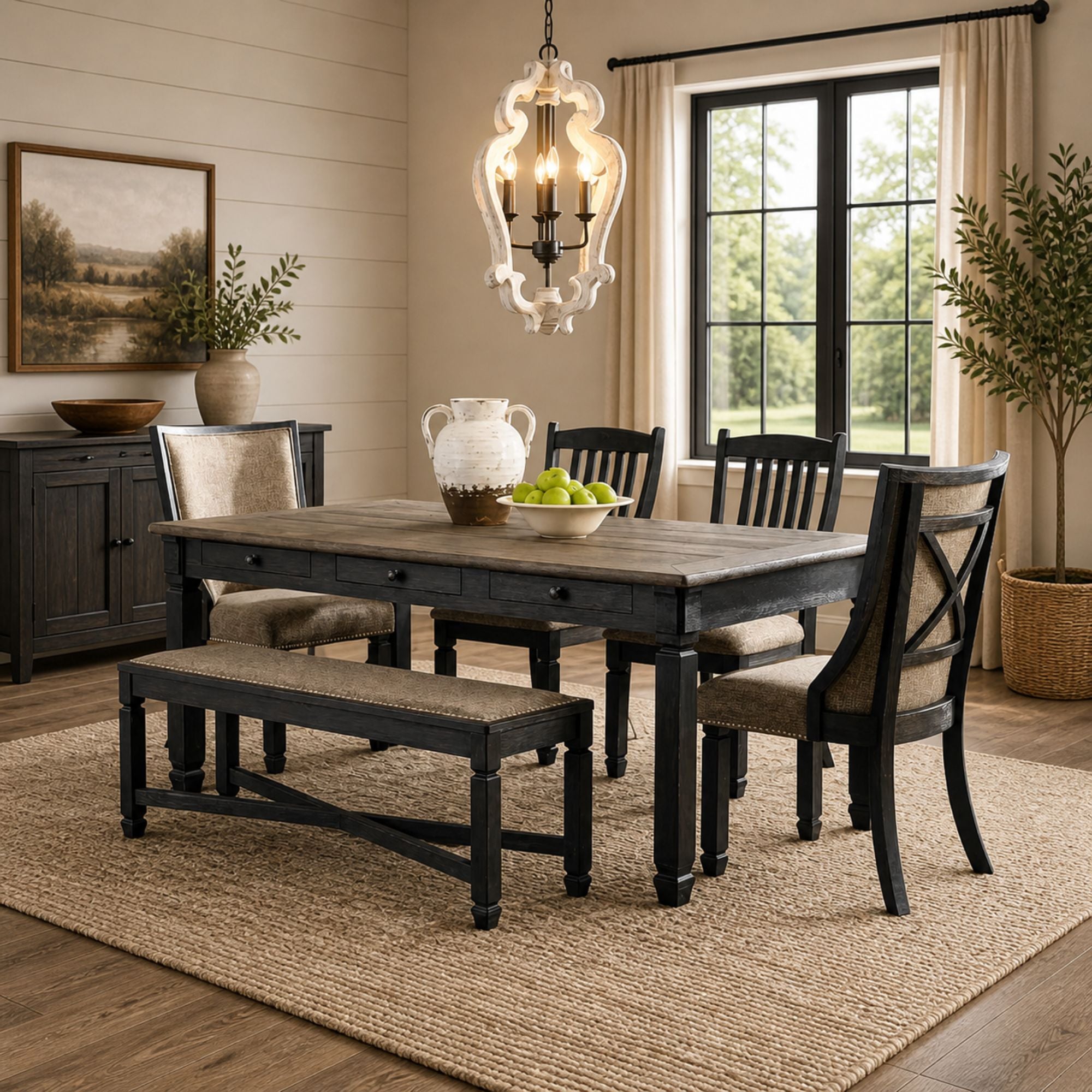 Signature Ashley Tyler Creek two-tone dining set with arm chairs, showcasing a modern table and comfortable seating for dining spaces.