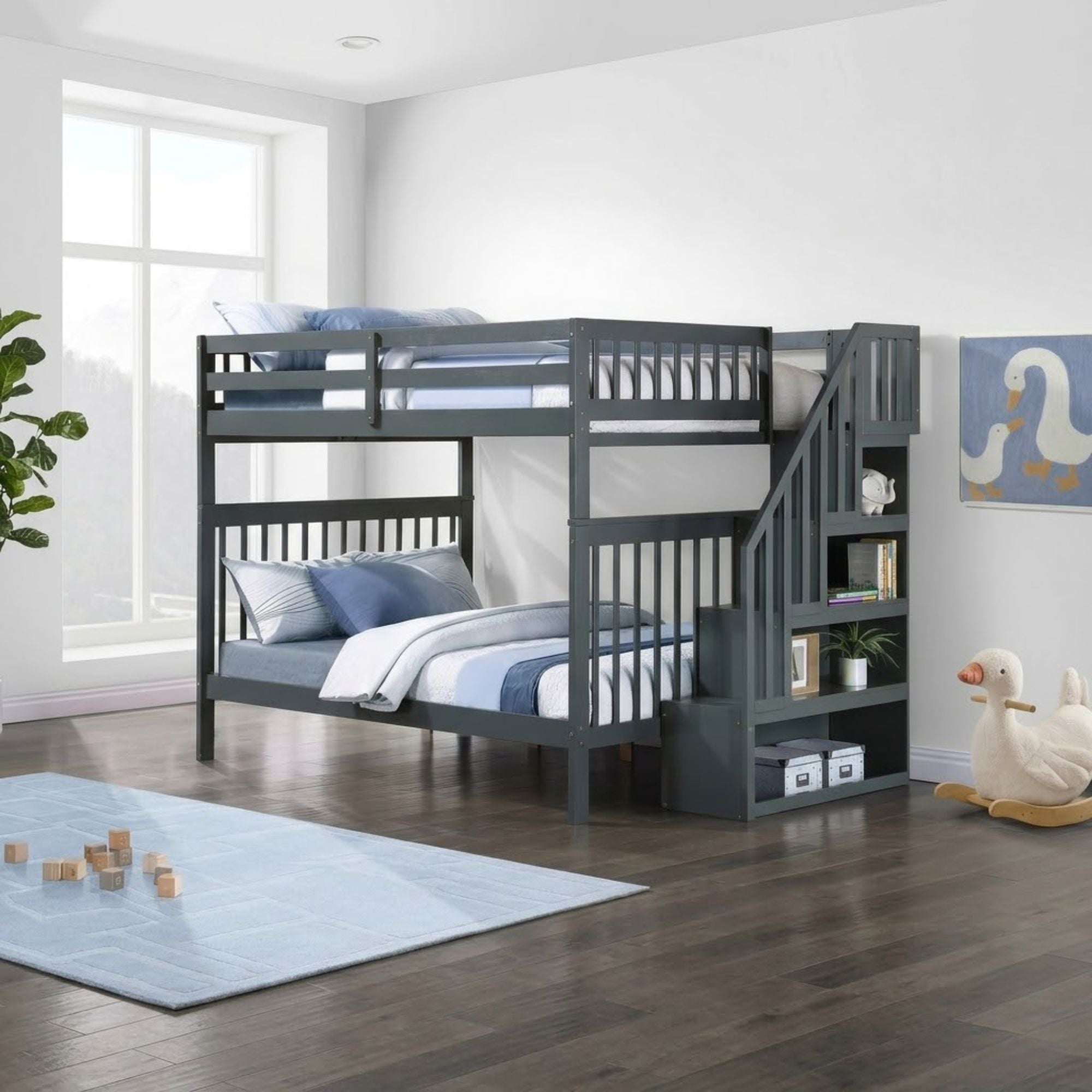 Grey Skyline Collection double bunk bed by IFF with sturdy metal frame and space-saving design for bedroom use.