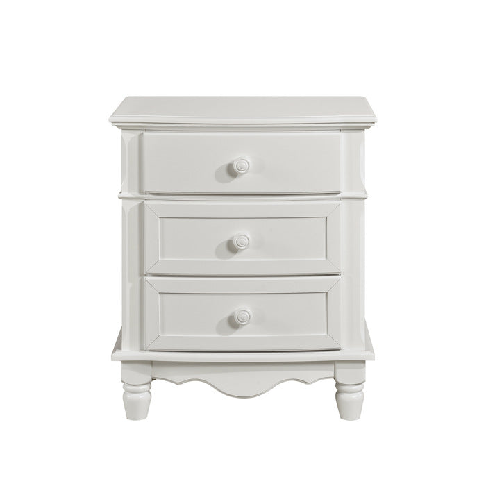 White Clementine Collection youth night stand by MAZ, showing a modern wooden nightstand with a smooth finish and clean design.