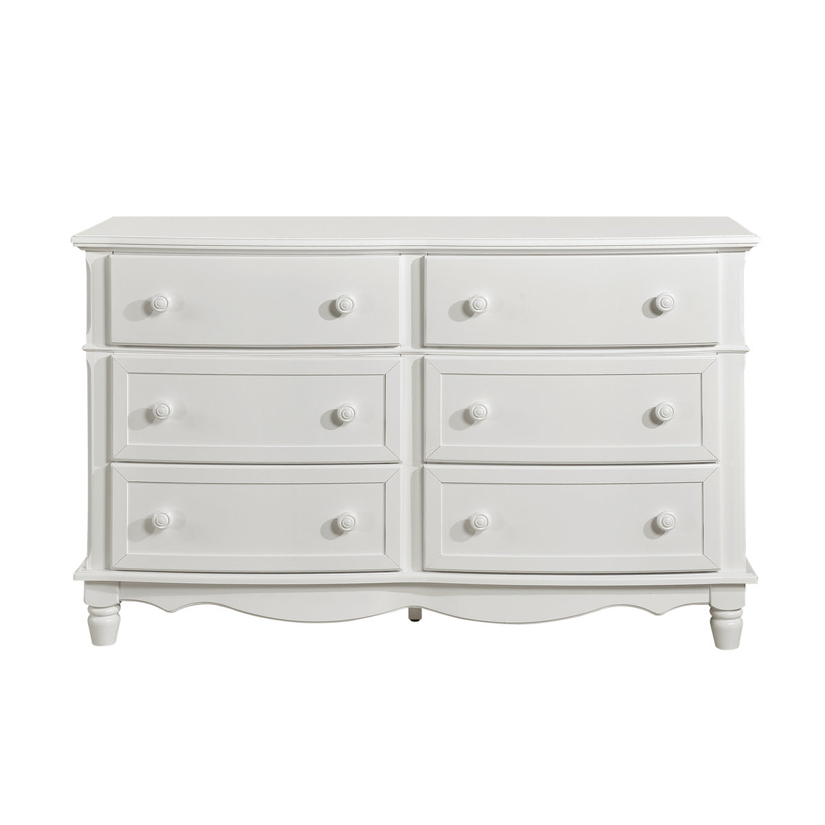 White MAZ Clementine Collection youth dresser with sleek drawers and modern design, featuring a clean, minimalist style.