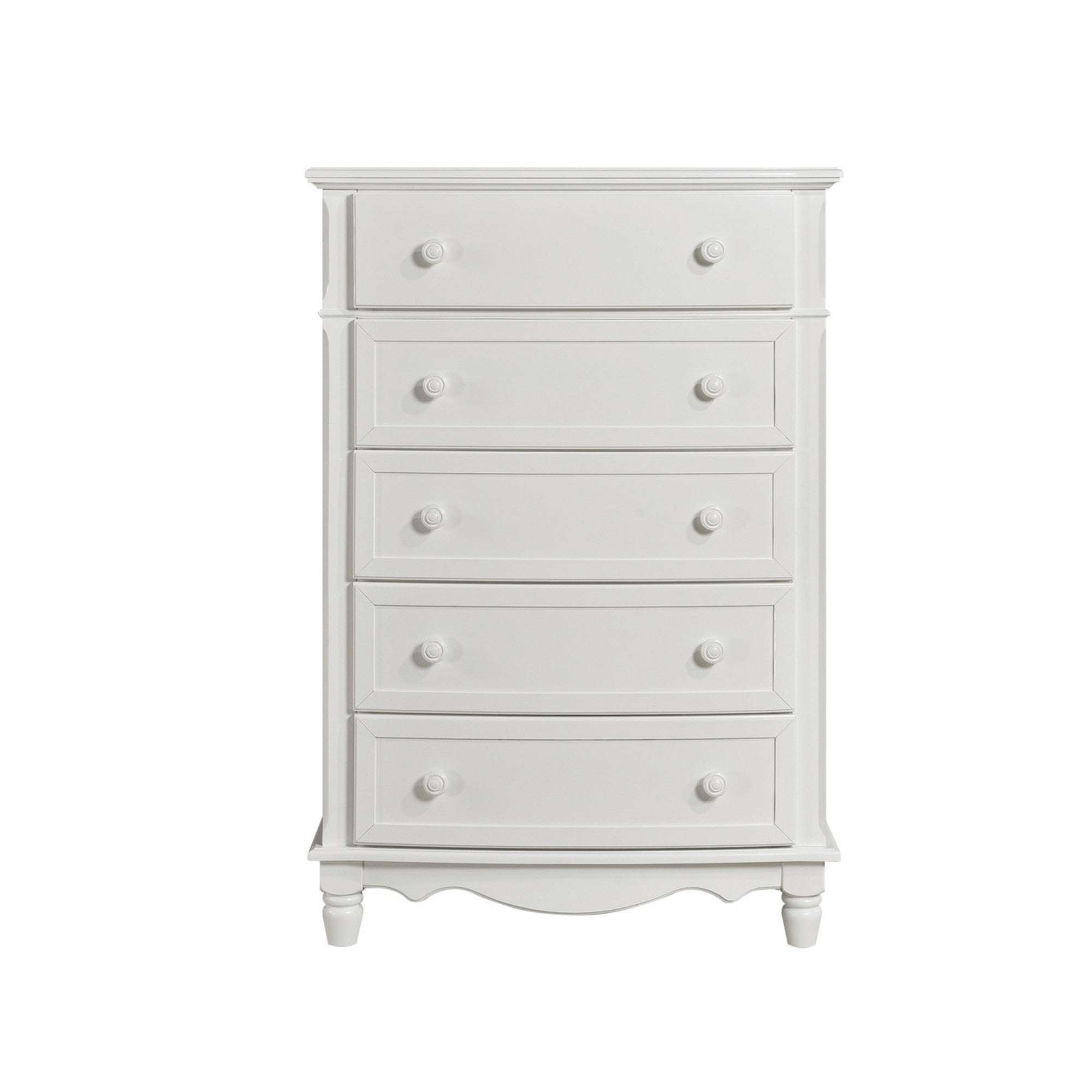 White MAZ Clementine Collection bedroom set with bed, nightstands, and dresser, showcasing modern bedroom furniture design.