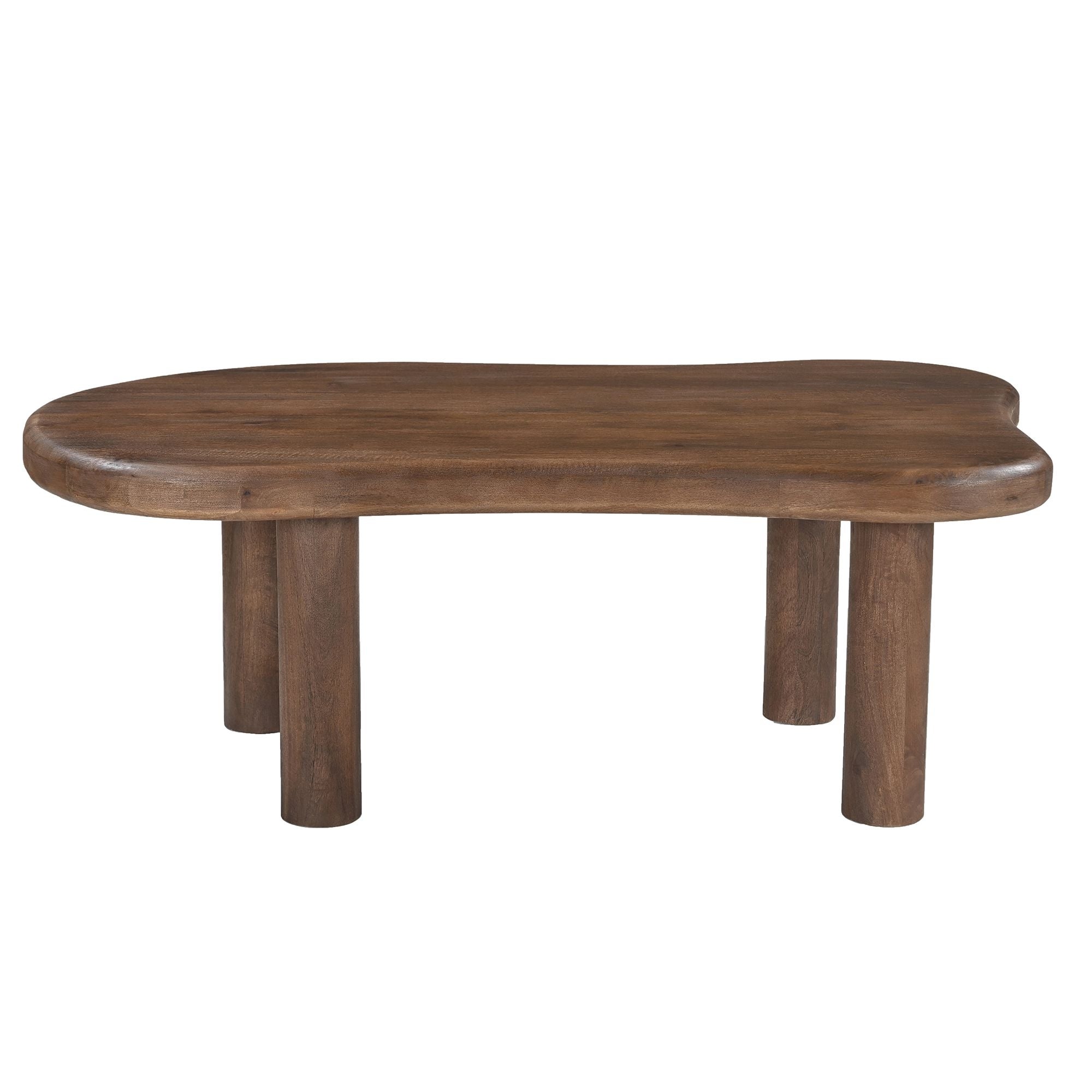 Dark walnut Zaloa organic coffee table with a round shape and built-in drawer, designed by World Wide.