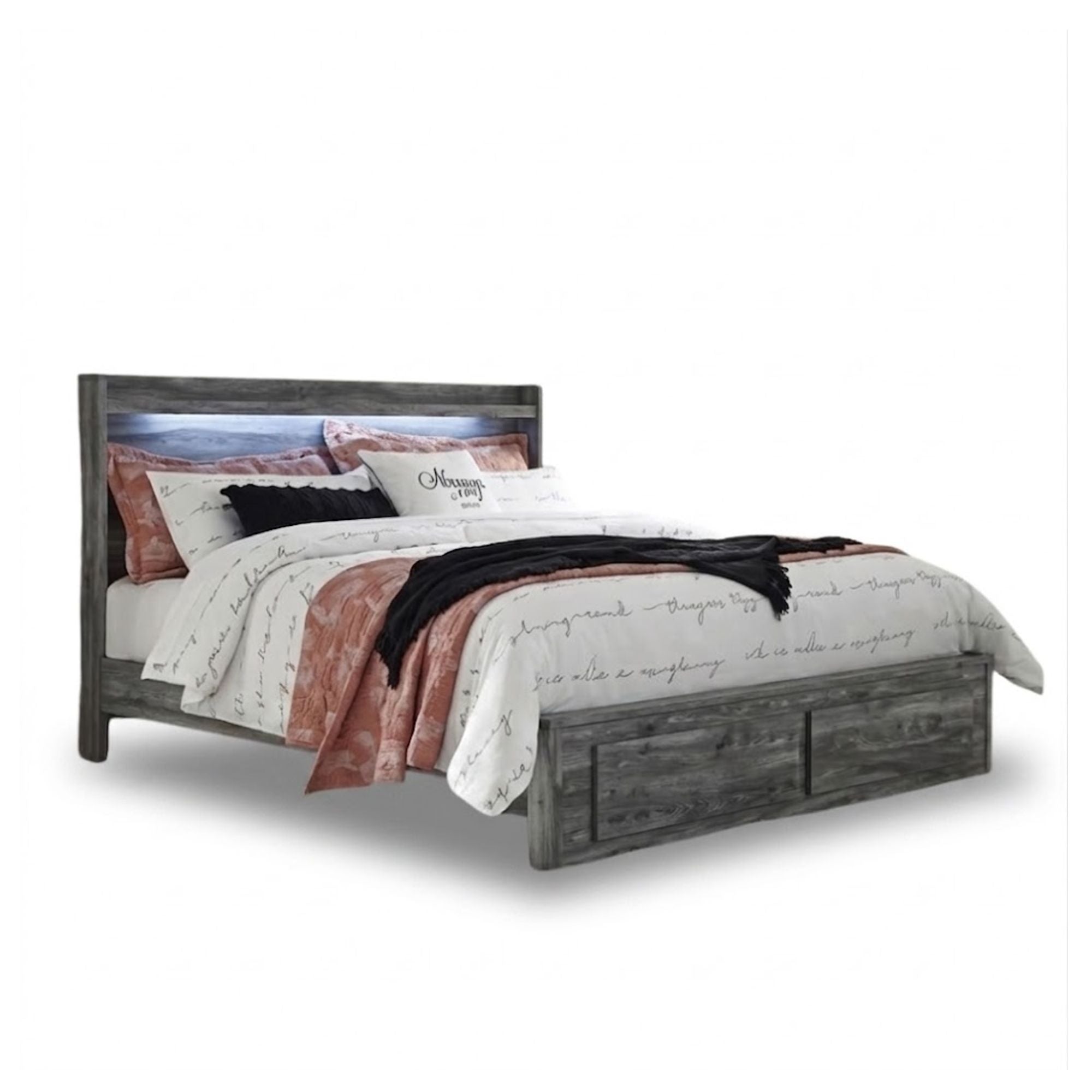 Baystorm King Panel Bed with 2 Storage Drawers Gray