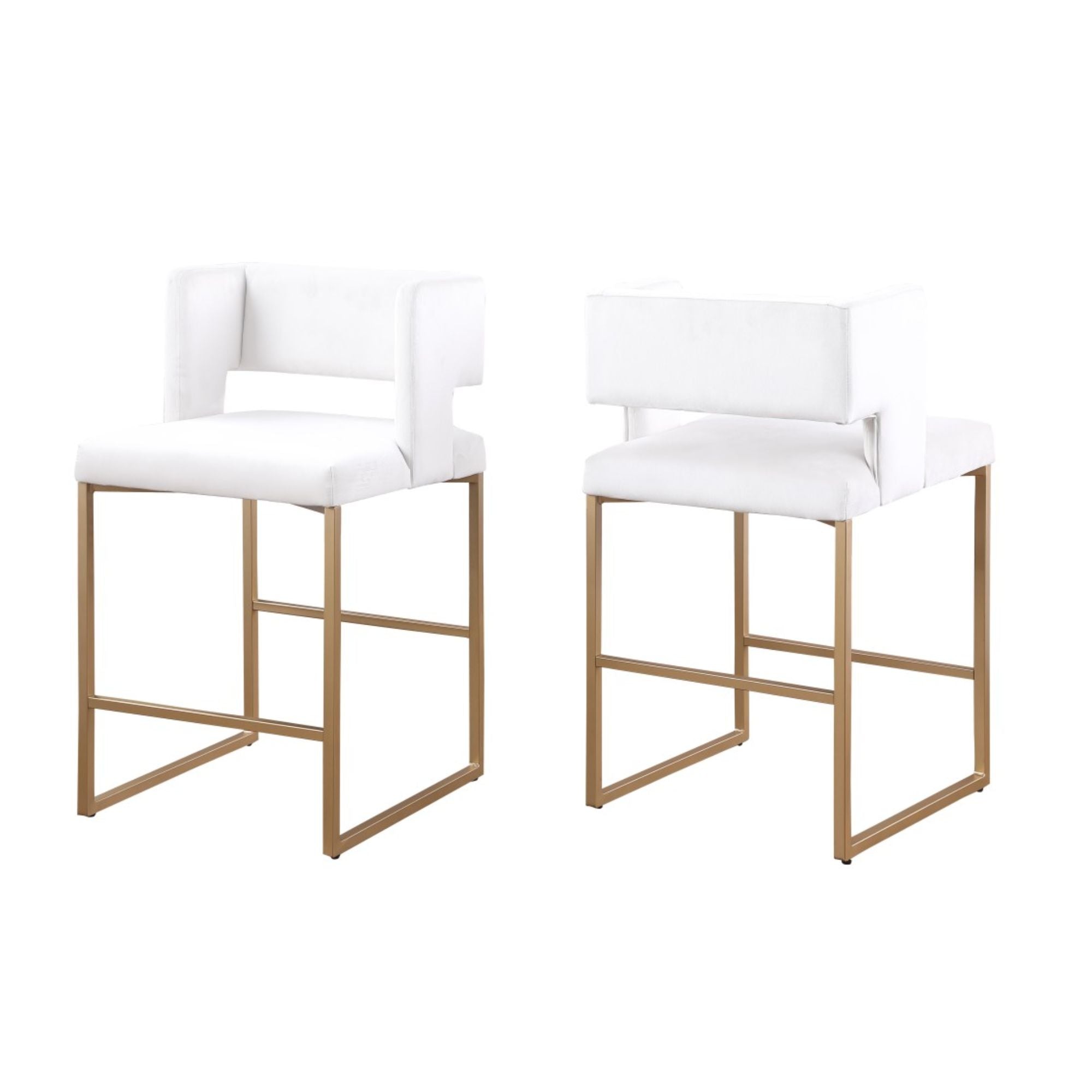 Pair of Brassex Anthony beige counter bar stools with cushioned seats and wooden legs, set of two for modern kitchen or bar area.