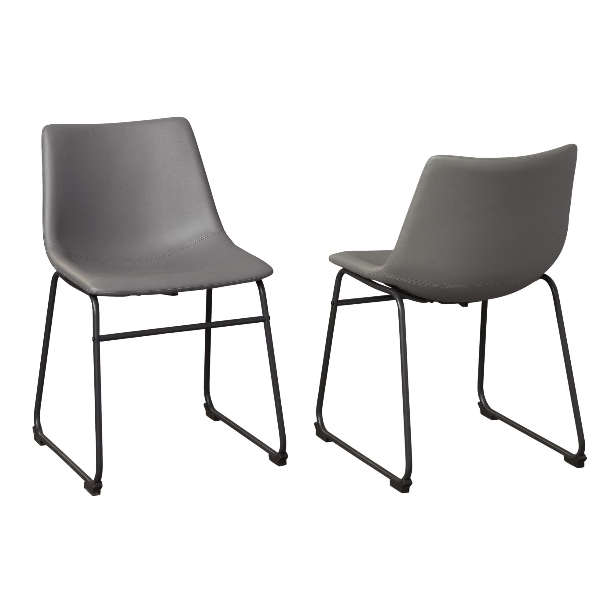 Pair of grey Centiar UPH Signature Ashley dining chairs with sleek, modern design and cushioned seats for comfortable dining.