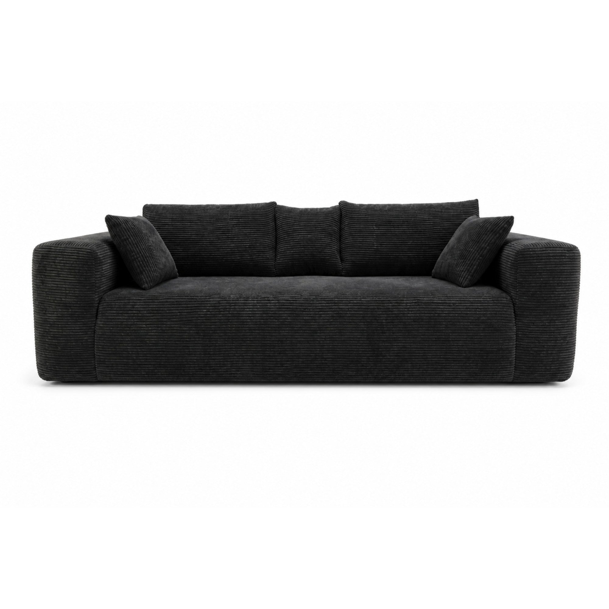 Black low-profile compression sofa by Taste Living with sleek, modern design and comfortable cushioning.