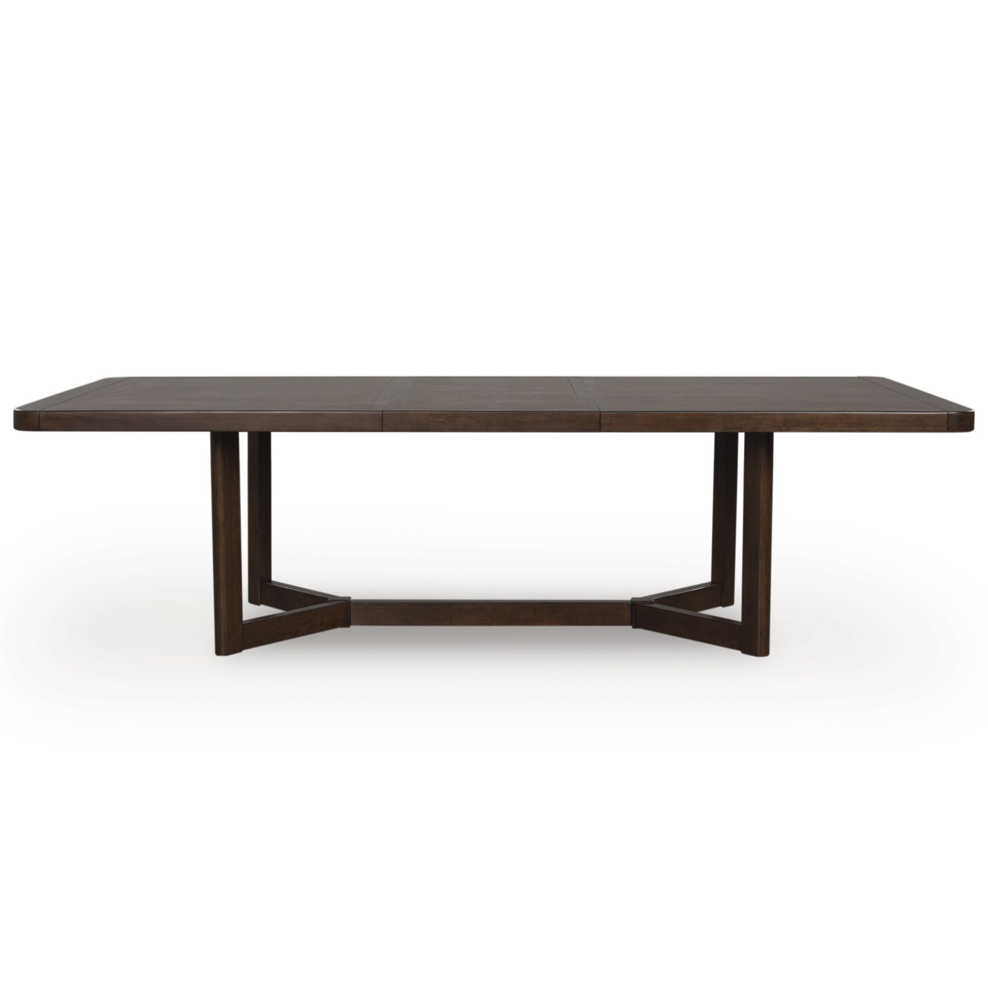 Brown Dilenno RECT dining room extension table by Signature Ashley, showing the sleek wooden surface and sturdy legs.