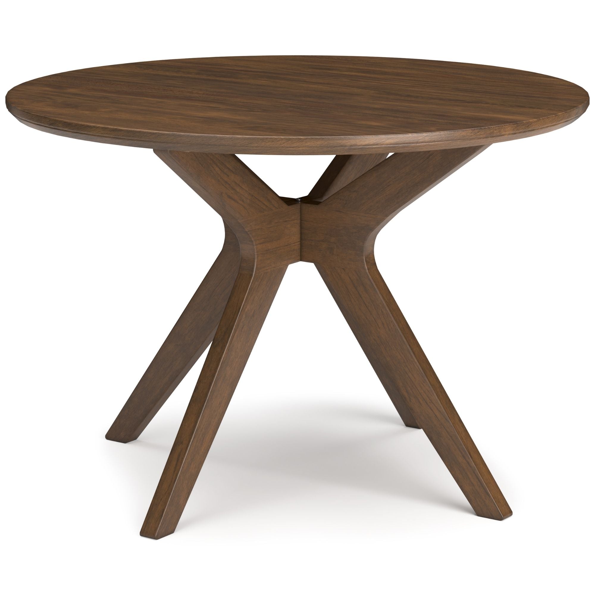 Round grey dining table from the Lyncott Collection dining room set by Signature Design by Ashley, with matching chairs.