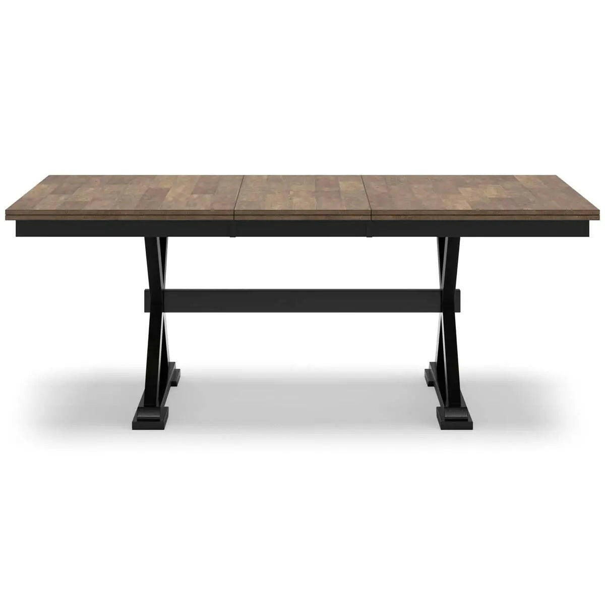 Signature Ashley Wildenauer brown and black dining room set with four chairs and rectangular table, shown from the back view.