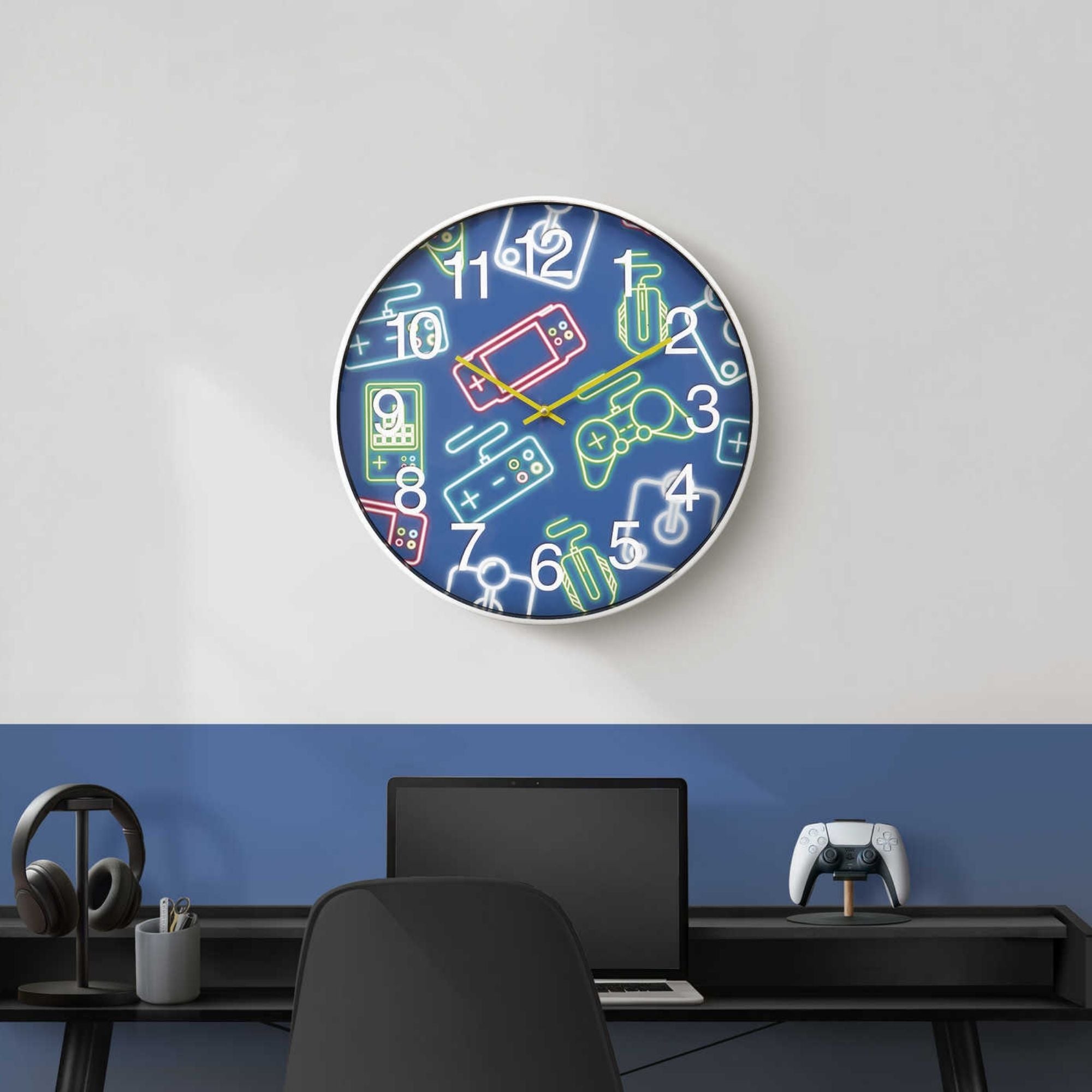 Colorful 18-inch diameter wall clock for kids by Monarch Specialties, featuring a vibrant, playful design for children's rooms.